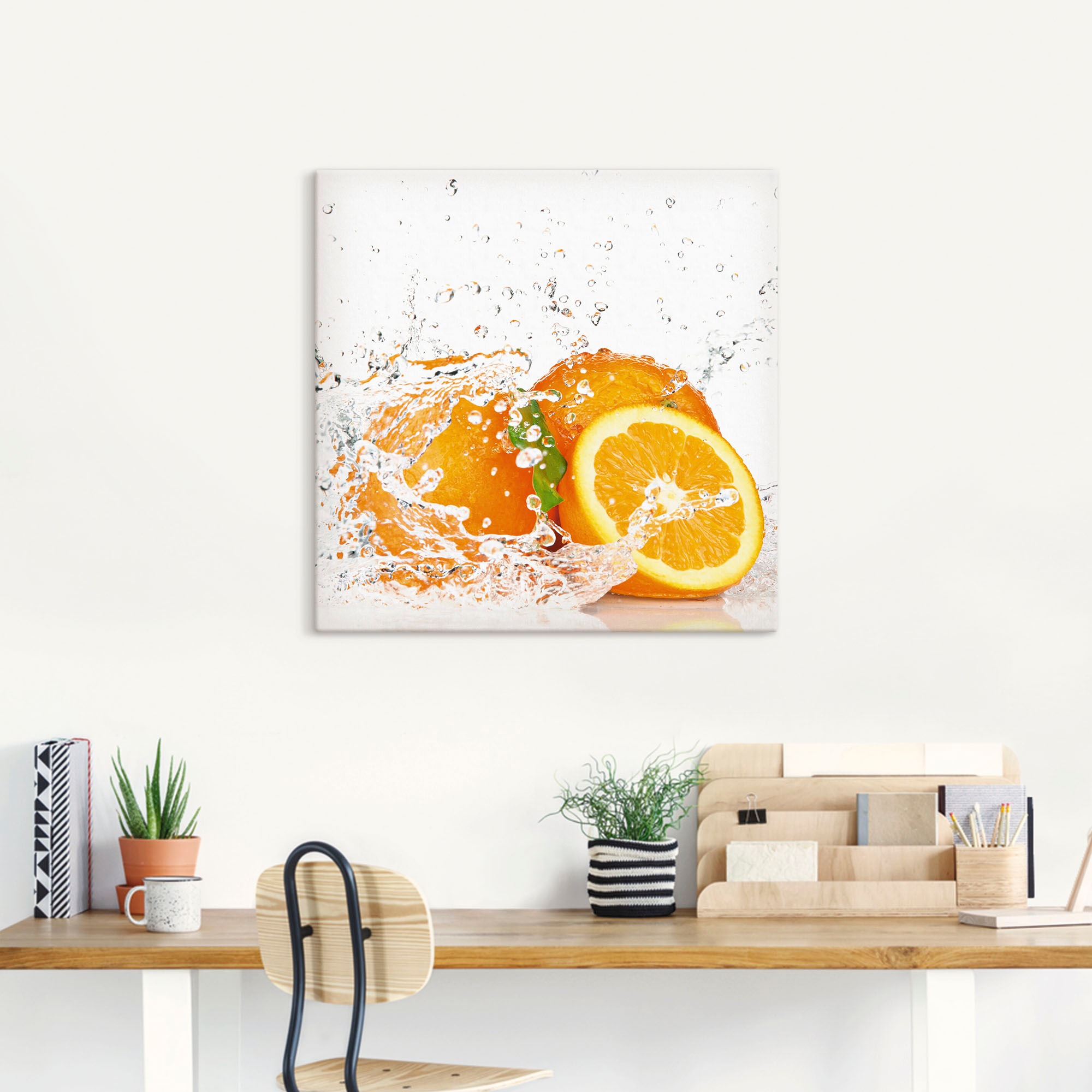 Artland Wandbild "Orange mit Spritzwasser", Süßspeisen, (1 St.), als Leinwa günstig online kaufen