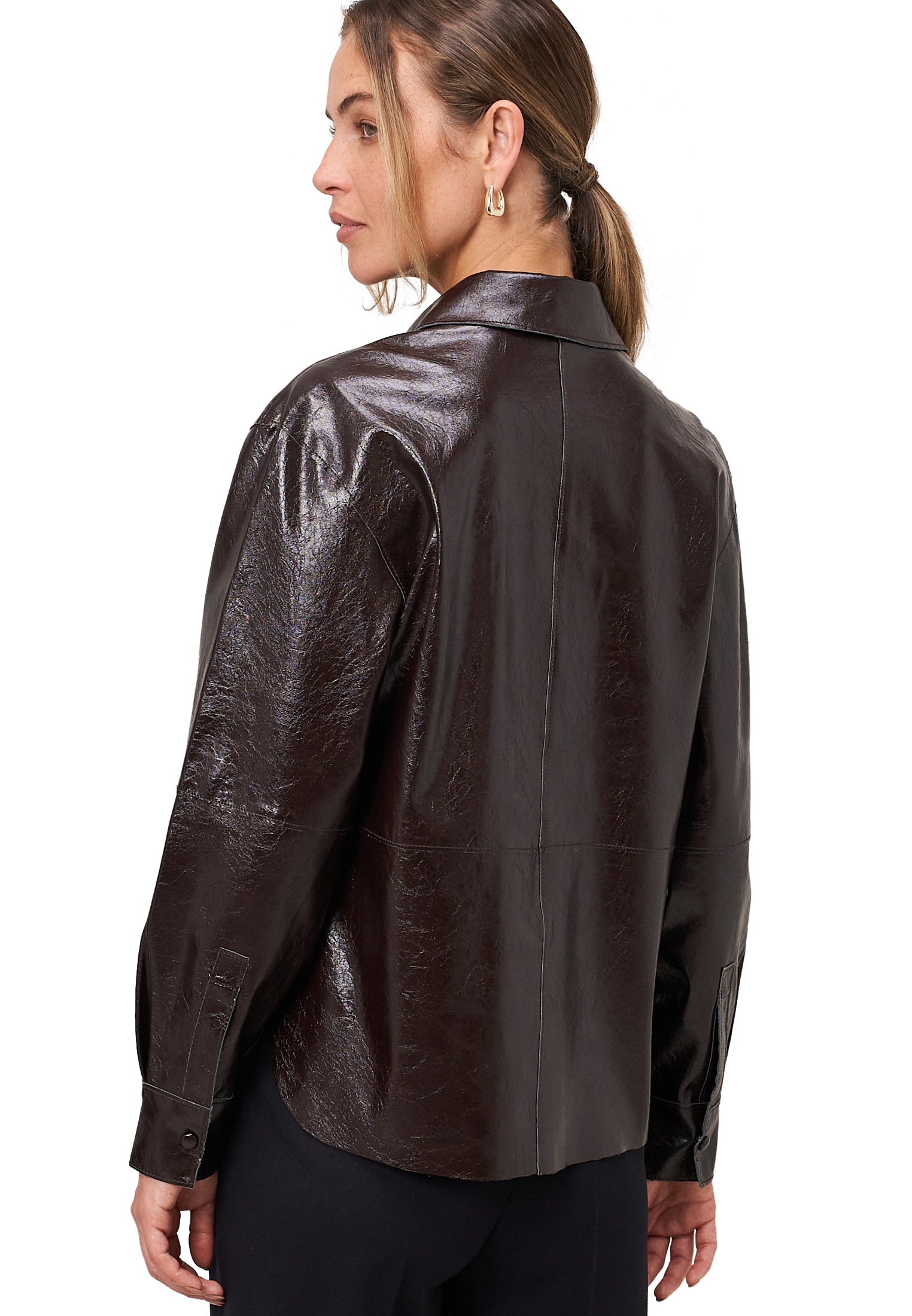 Zero Hemdbluse »zero Damen Hemdbluse im Lederlook Knopfleiste«