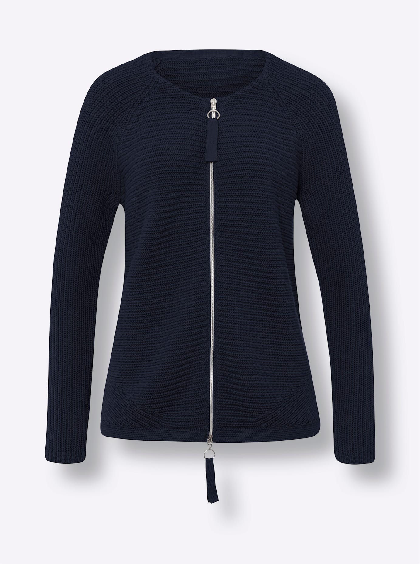 Strickjacke HEINE, Damen, Gr. 50, blau (marine), 100% Baumwolle, unifarben, Strickjacken Strickjacke 6