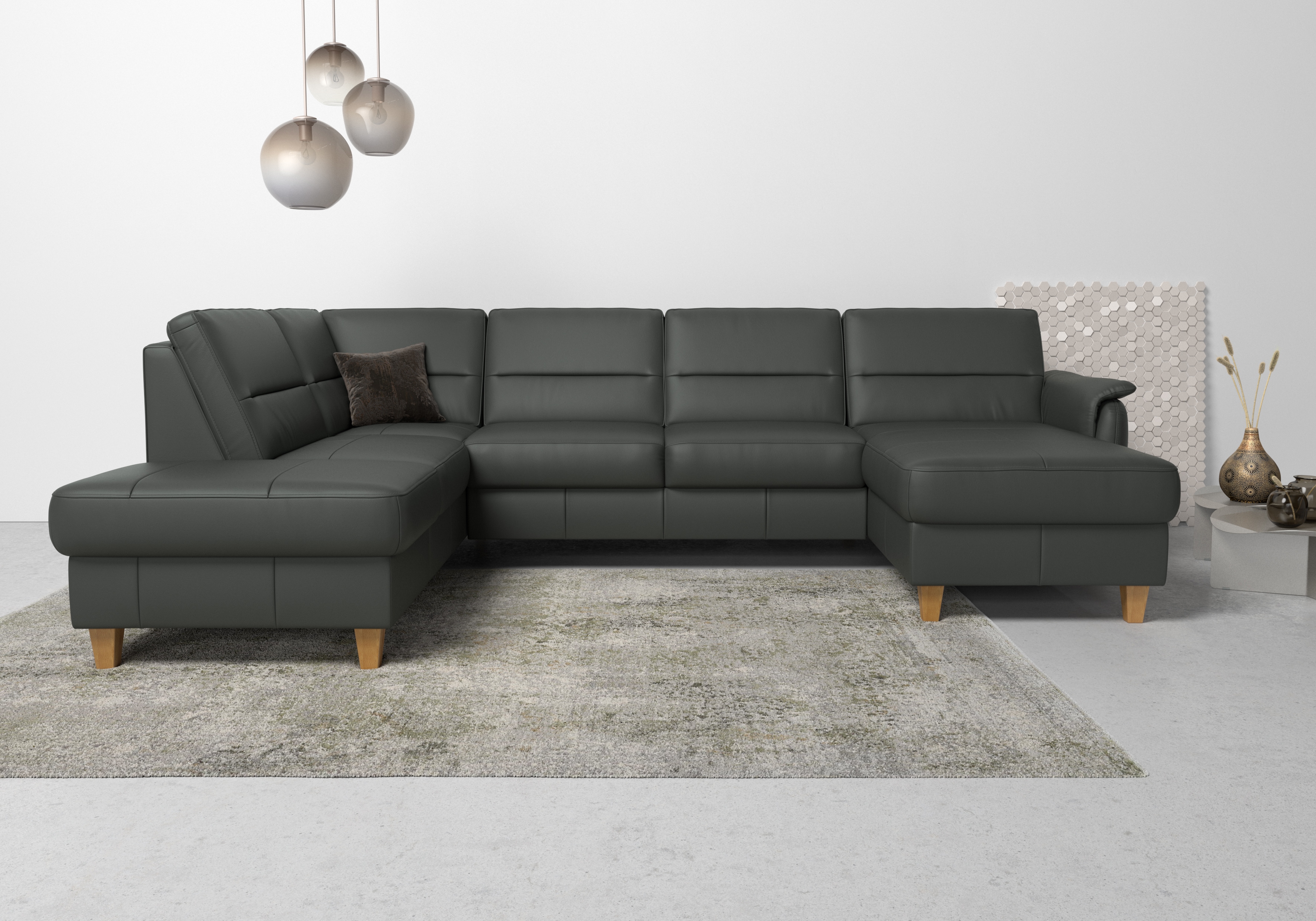 Home affaire Wohnlandschaft "Palmera U-Form, B: 308 cm, große Stoff + Leder Auswahl" optional Schlaffunktion & Bettkasten, Federkern, XXL-Wohnlandschaft