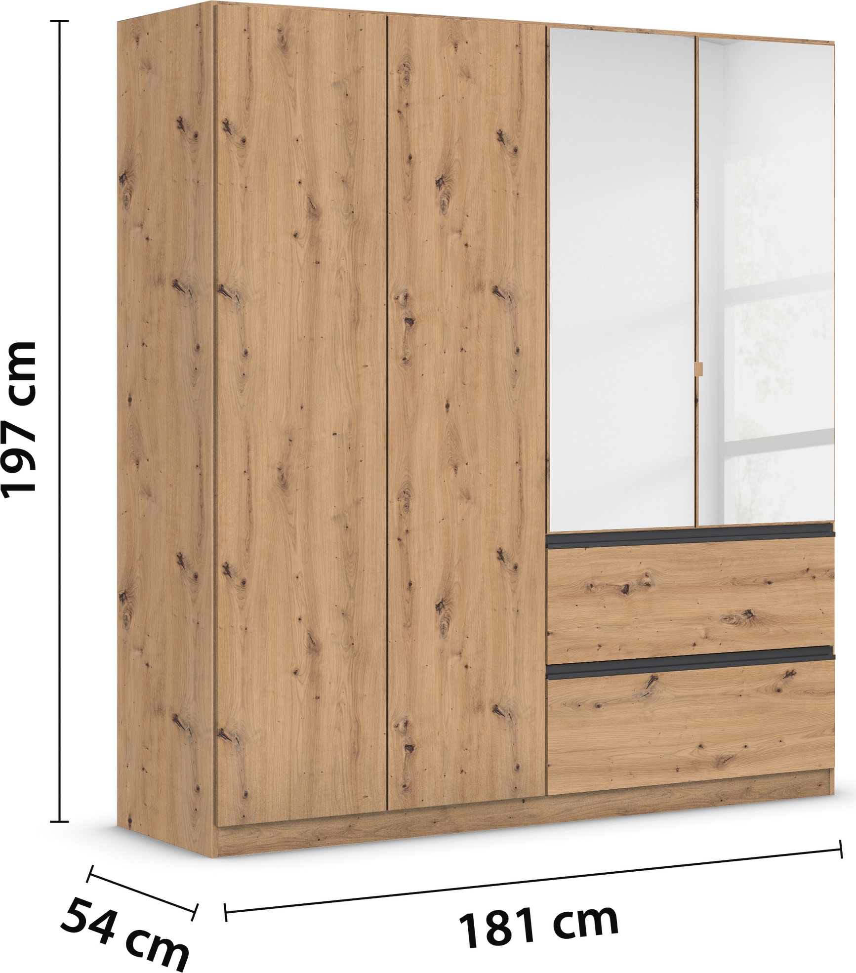 rauch Drehtürenschrank »Kleiderschrank Schrank Garderobe Wäscheschrank COSTA in 3 Breiten«, mit Spiegel, grifflose Front und Push-to-Open Funktion MADE IN GERMANY