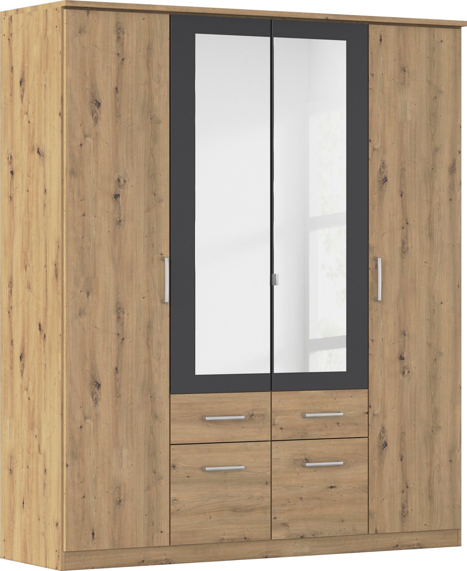 rauch "Drehtürenschrank Schrank Garderobe BURANO" mit Schubladen und Spiegelumrandung in Farbabsetzung MADE IN GERMANY