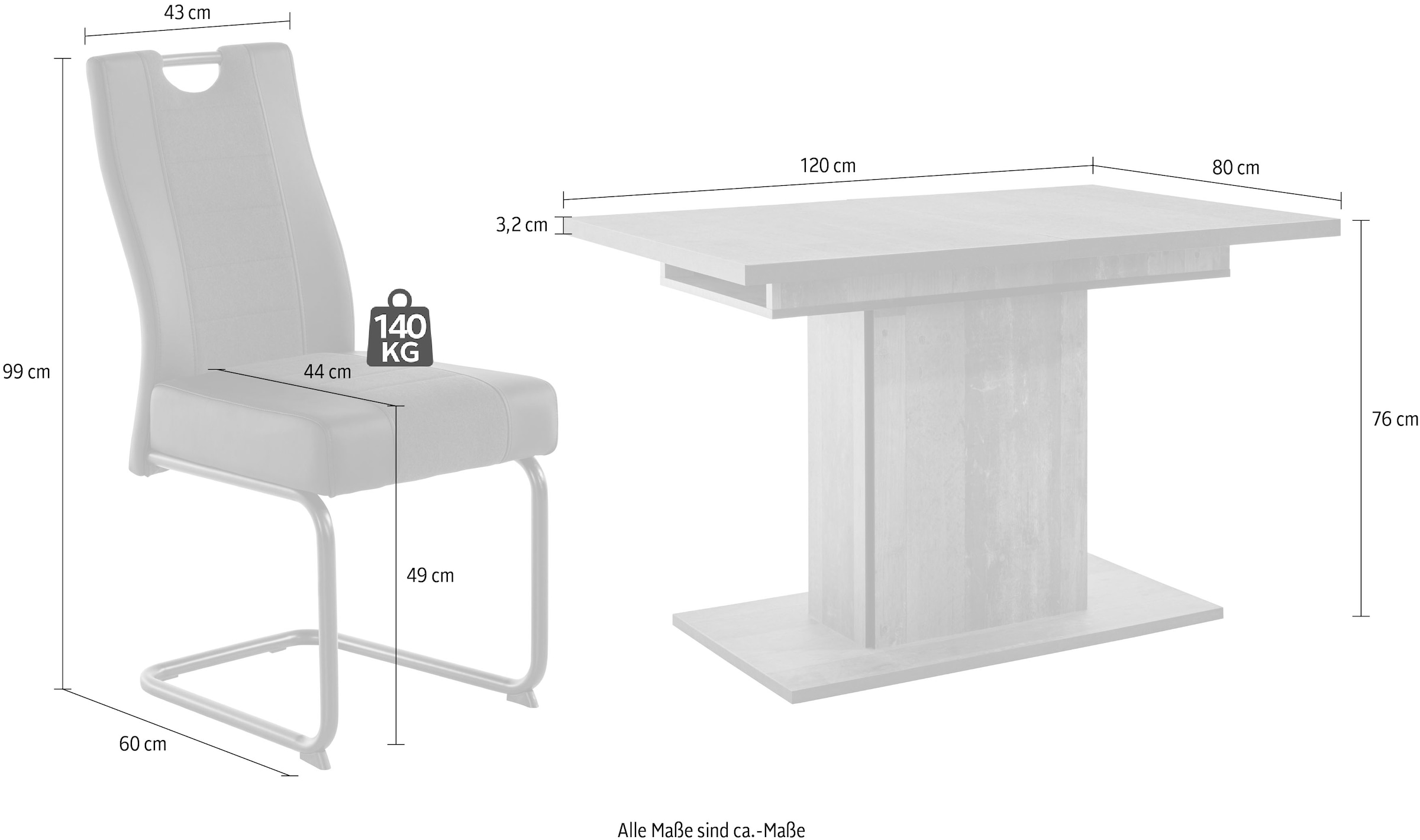 HELA Essgruppe, (Set, Ariana BAUR ausziehbar bestellen Erika 1x & Tisch aus 4x tlg.), Stuhl bestehend | 5