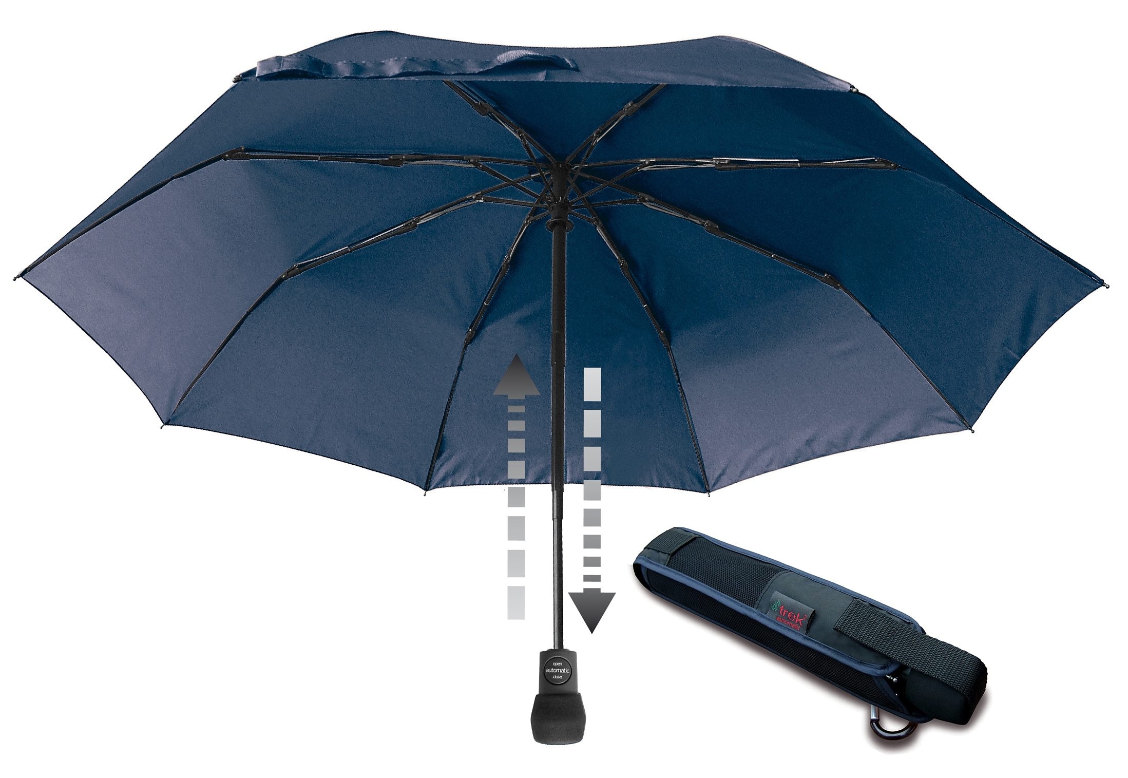 EuroSCHIRM Taschenregenschirm "light trek", kompakte Größe, mit Automatik und integriertem Kompass im Griff