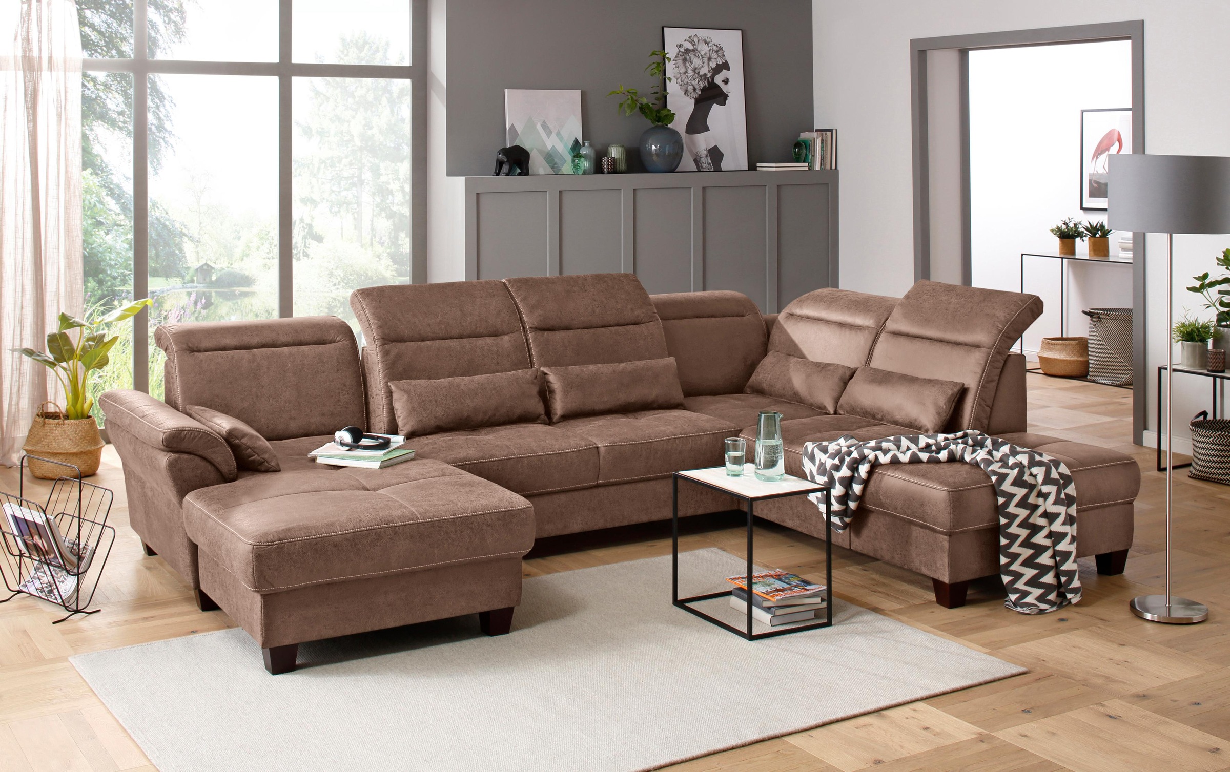 Home affaire Wohnlandschaft "Solvei U-Form" Sitztiefenverstellung und Feder günstig online kaufen