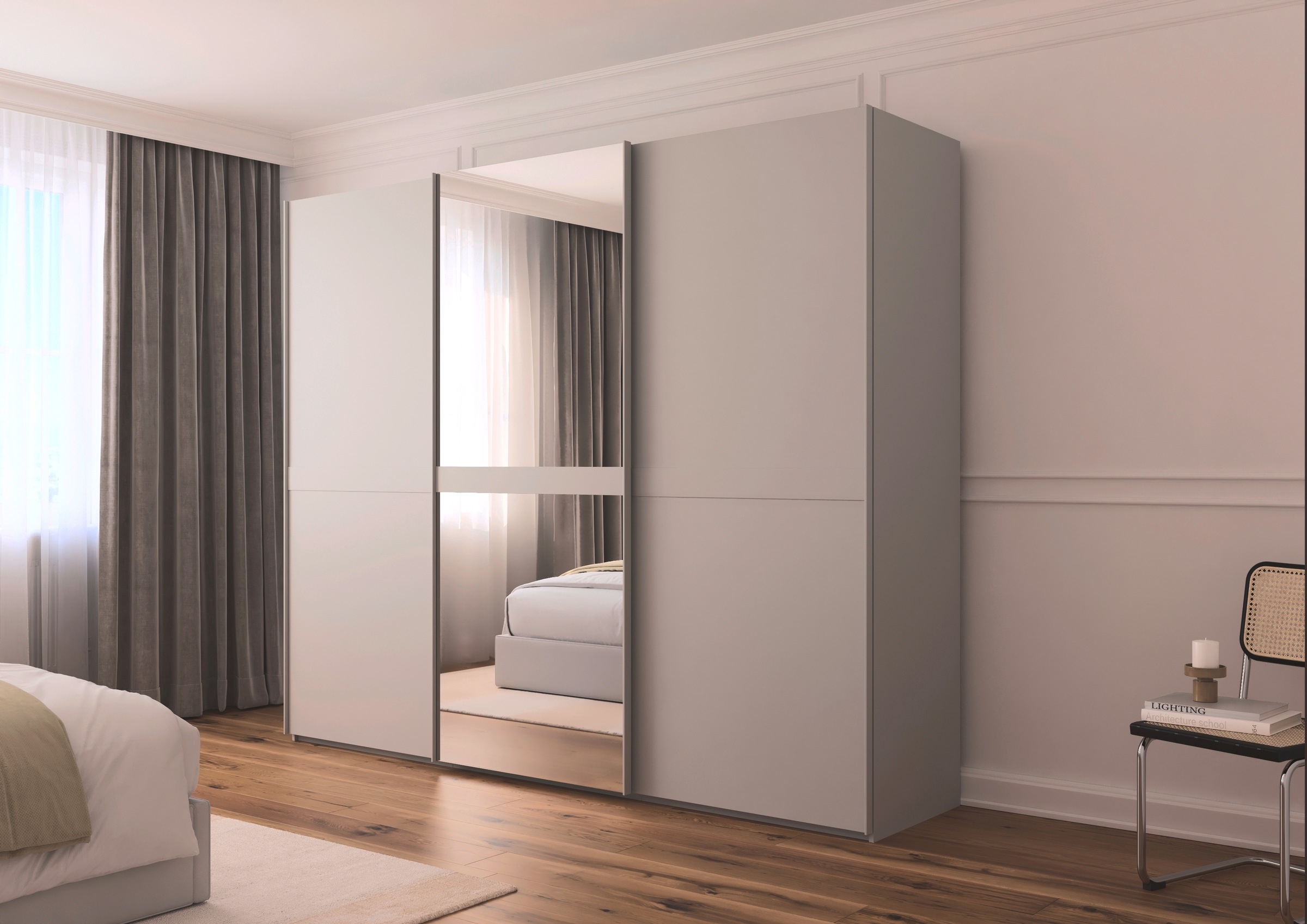 rauch Schwebetürenschrank »Kleiderschrank Schrank Garderobe Schlafzimmerschrank SCALE-LINE«, edle Optik mit Bauchbinde in Korpusfarbe mit Spiegel MADE IN GERMANY