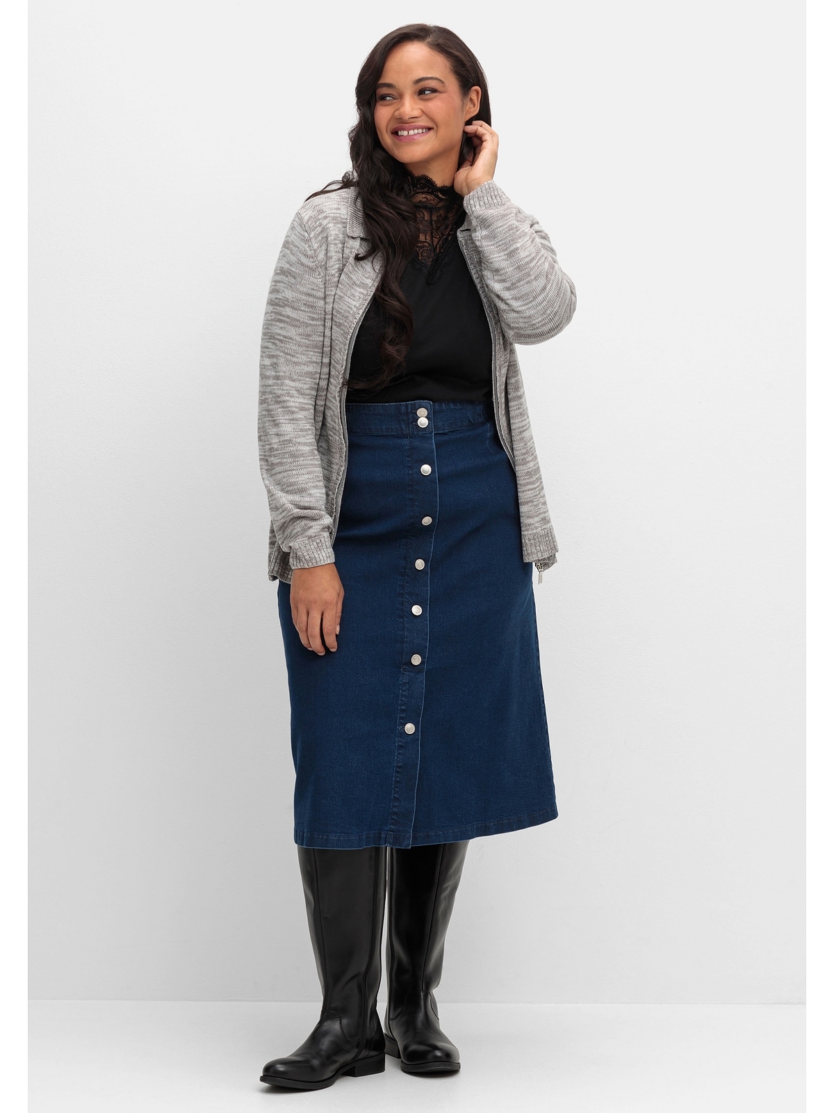 Sheego Strickjacke »Große Größen«, mit Polokragen