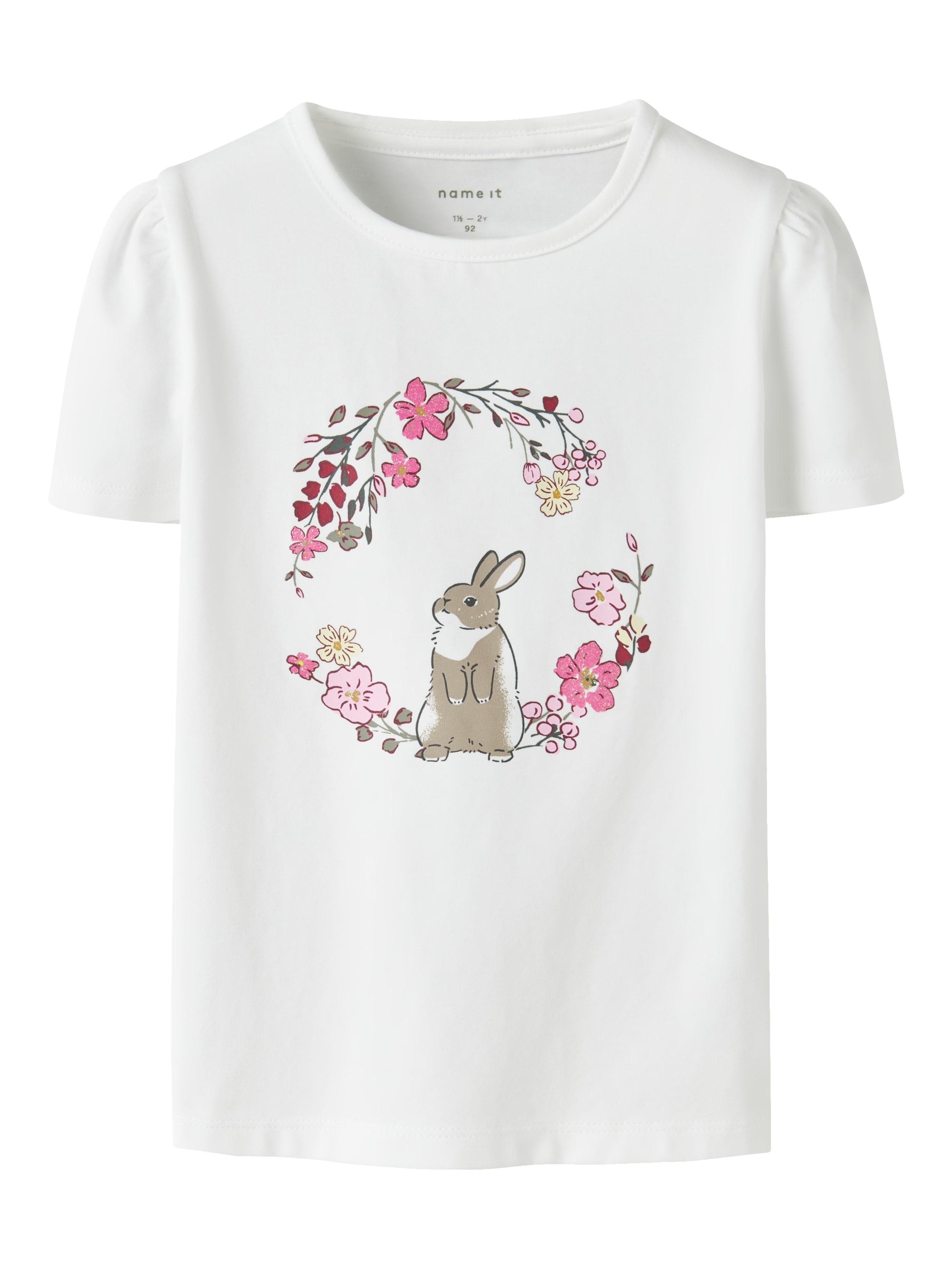 T-Shirt NAME IT "NMFDENEA SS TOP", Mädchen, Gr. 92, hellweiß, Jersey, Obermaterial: 95% Baumwolle, 5% Elasthan, bedruckt, unifarben, normal normal, Rundhals, Shirts T-Shirt