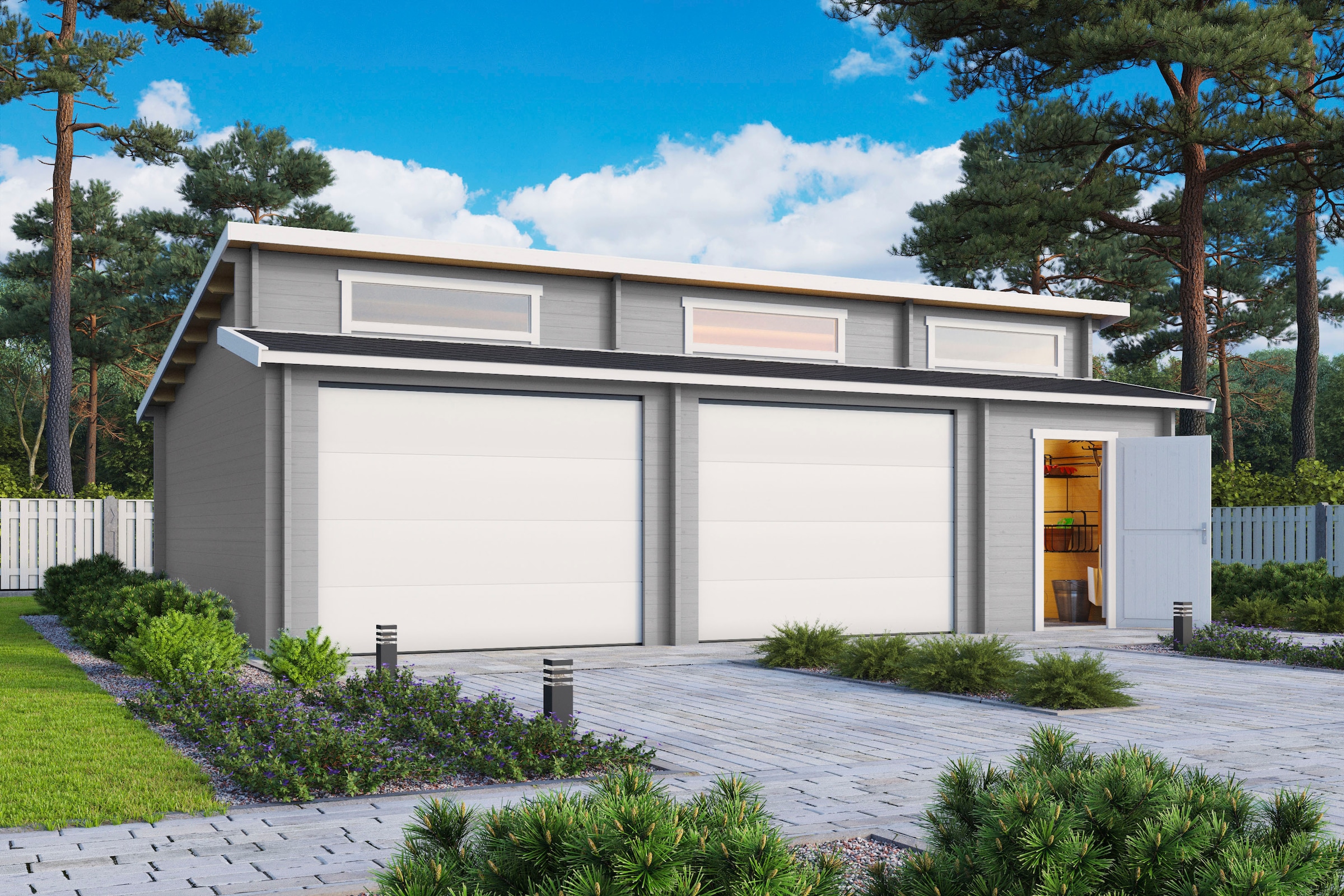 LASITA MAJA Garage »Hawaii«, (Set, Für 2 Fahrzeuge geeignet), Garage + 2 Sektionaltore