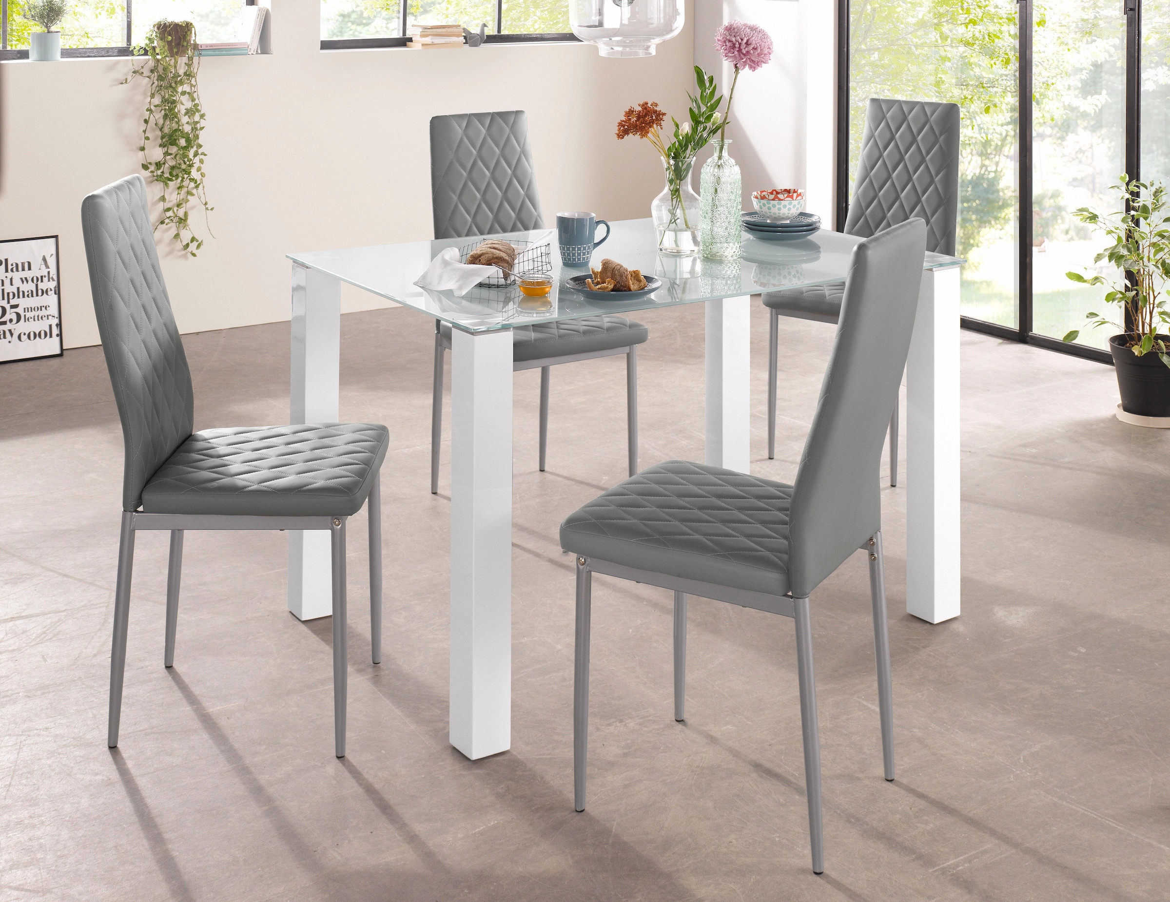 INOSIGN Essgruppe Set: Glastisch, Breite 120 x 80 cm mit 4 Stühlen günstig online kaufen