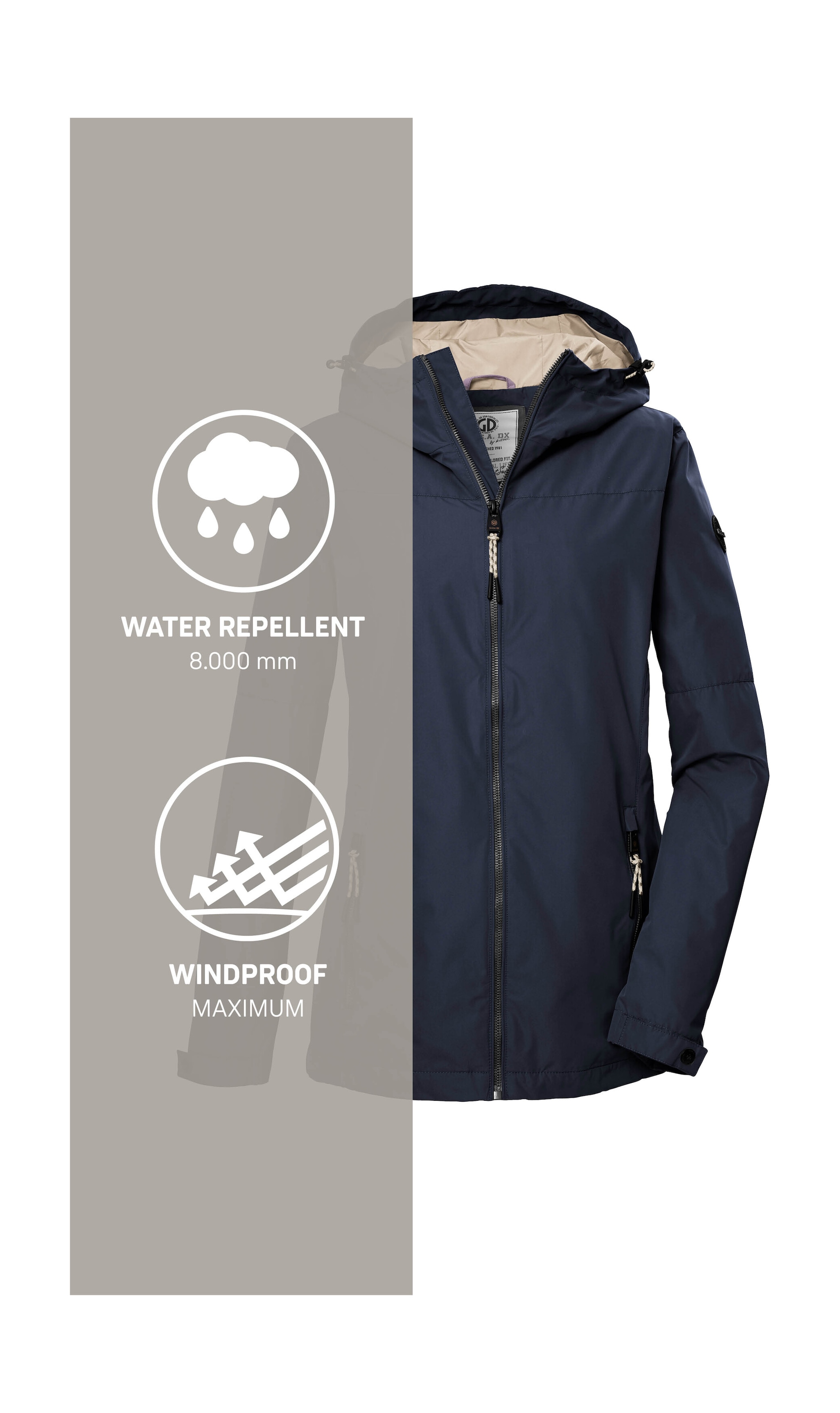 G.I.G.A. DX by killtec Funktionsjacke »GS 71 WMN JCKT«, Damenjacke: wasserdicht, winddicht, PFAS-frei, verstellbar, Kapuze