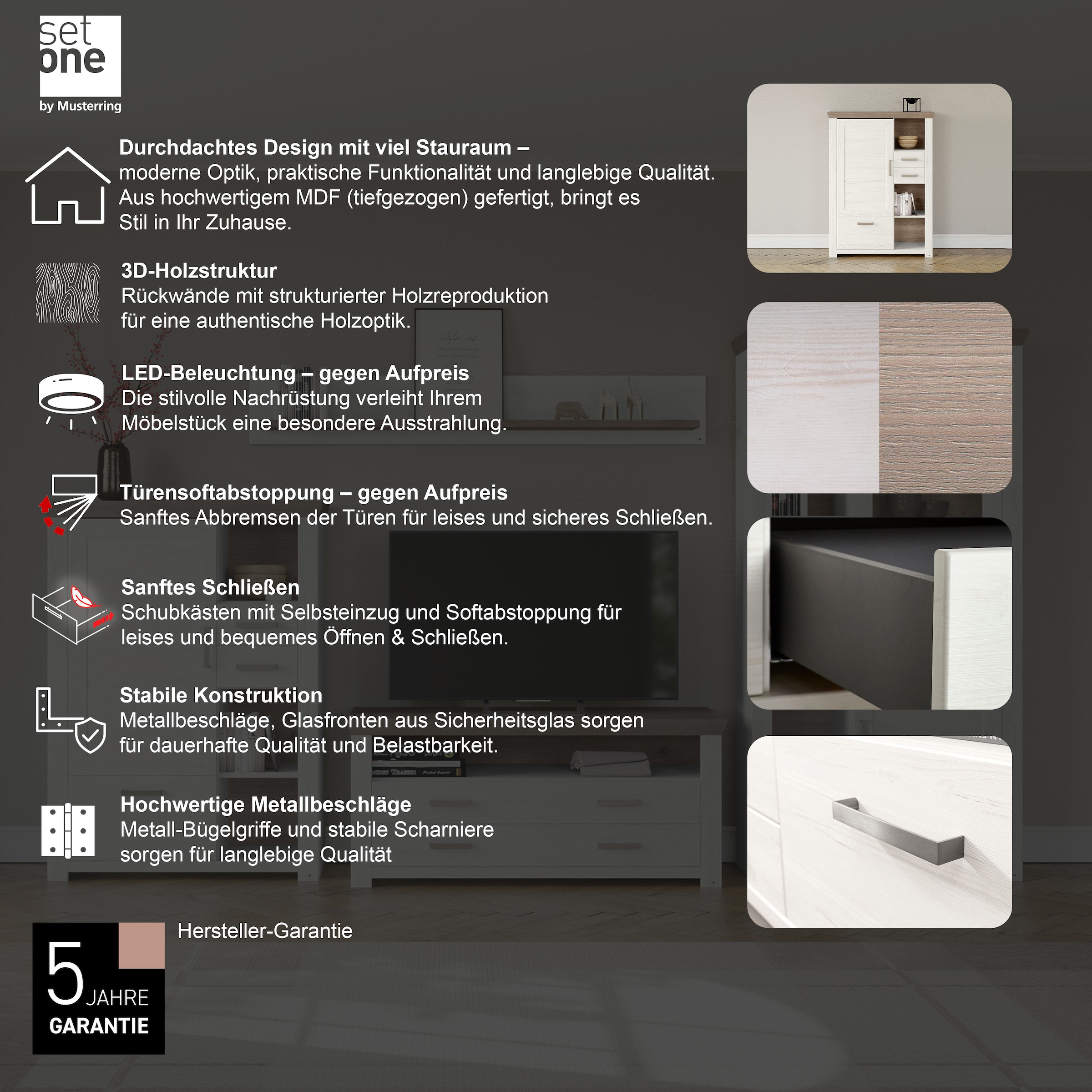 set one by Musterring Highboard »York«, Typ 25 und 26, in 3 Farbvarianten, Beleuchtung optional, Breite 105 cm