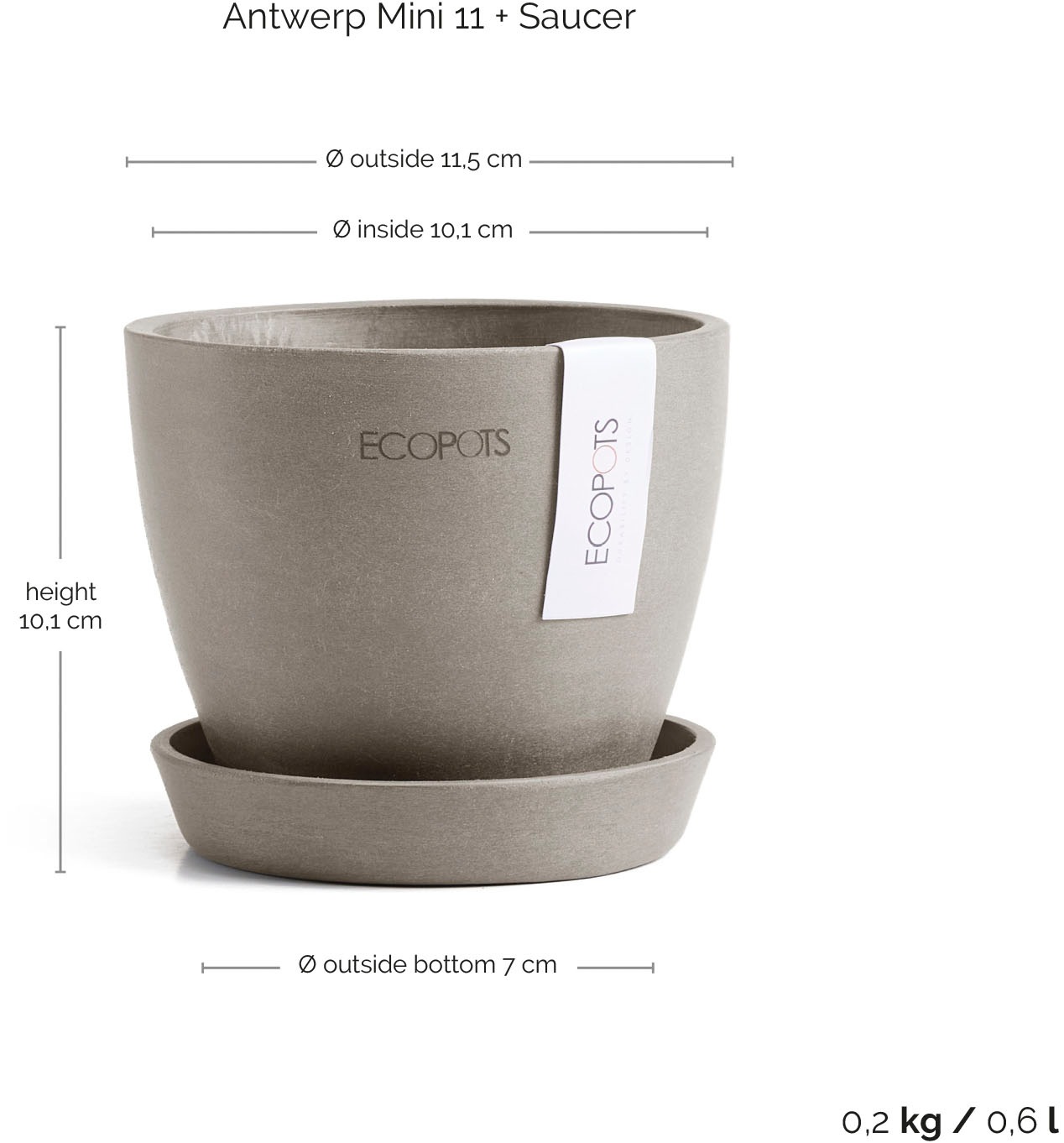 ECOPOTS Blumentopf »Antwerp Mini 11 Taupe« für den Innenbereich