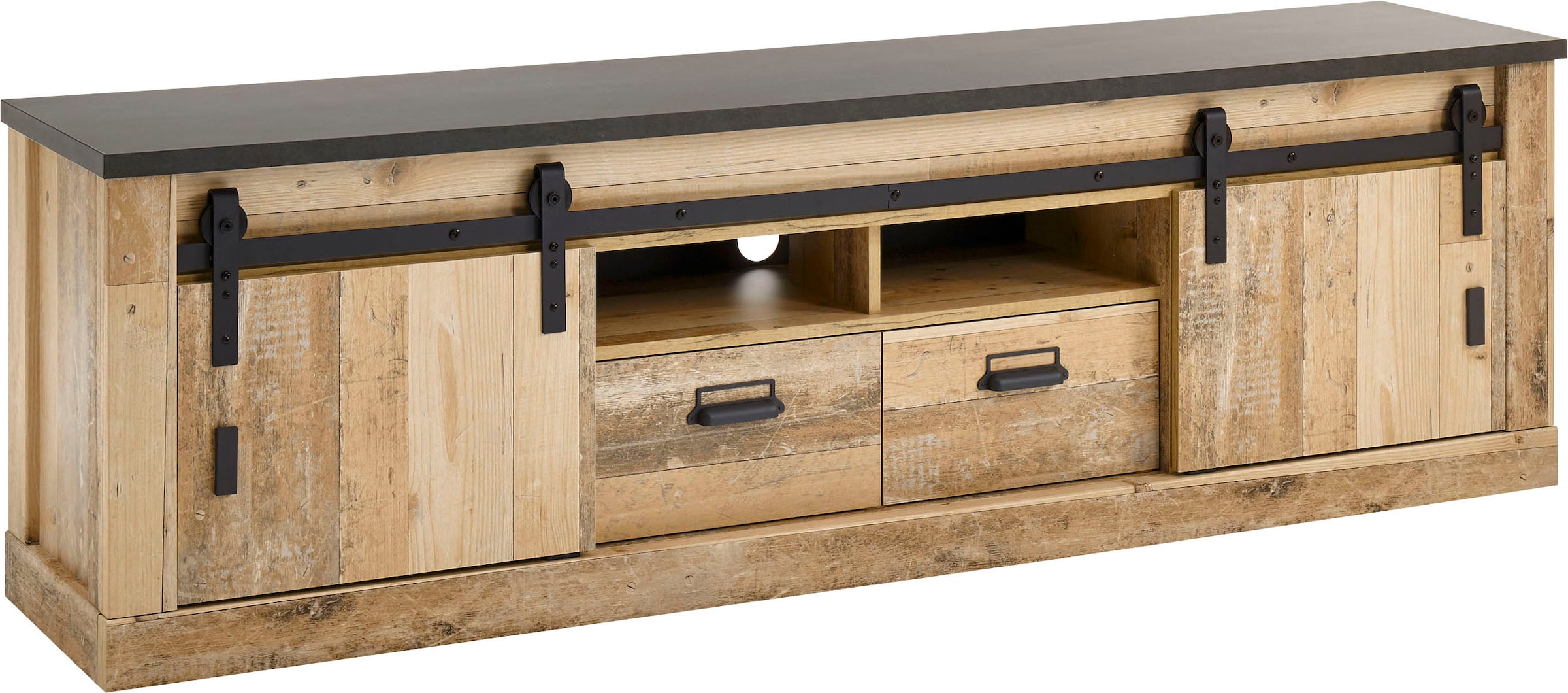 Lowboard cm mit Dekor, Breite »SHERWOOD«, Scheunentorbeschlag aus BAUR kaufen Holz modernes Metall, affaire Home 201 |