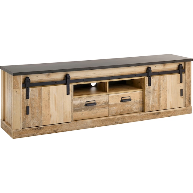 Home affaire Lowboard »SHERWOOD«, modernes Holz Dekor, mit  Scheunentorbeschlag aus Metall, Breite 201 cm kaufen | BAUR