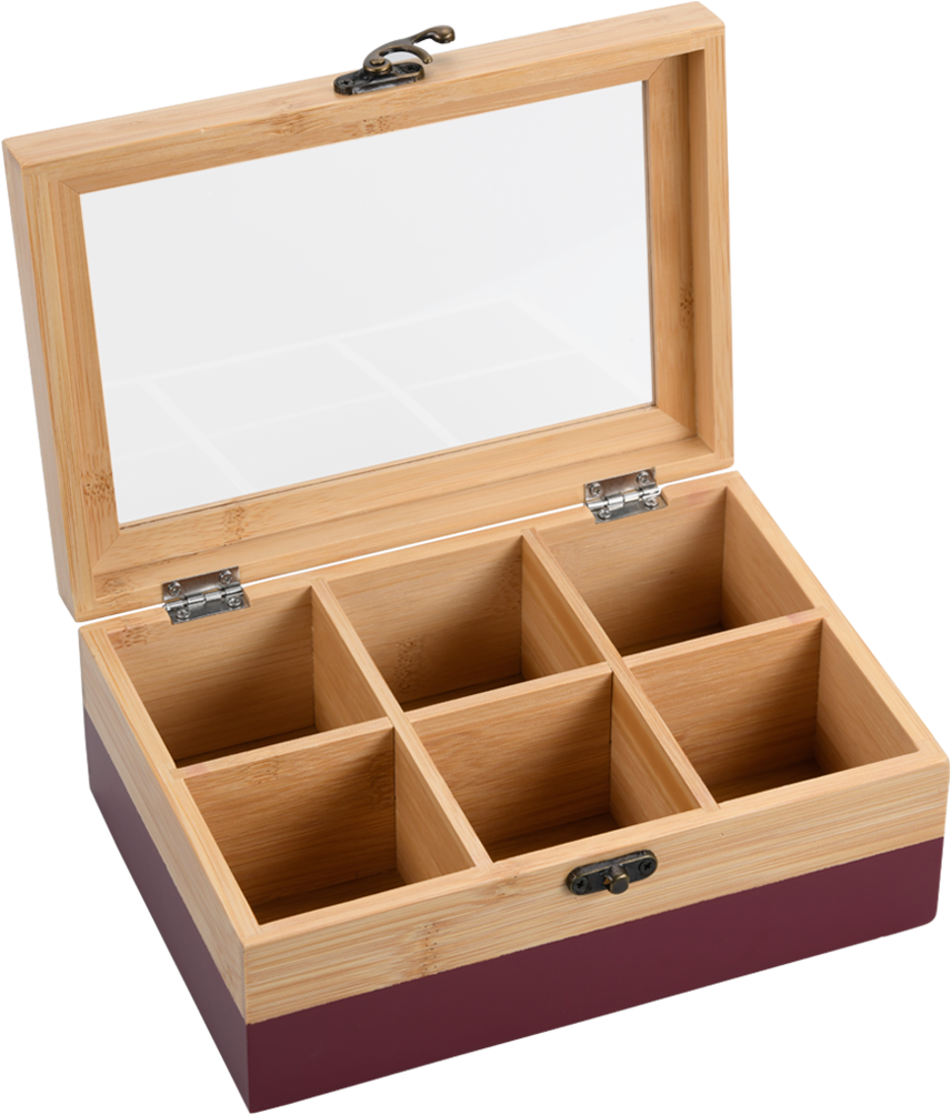 KESPER® Teebox »Aufbewahrungsbox mit 6 Fächern, aus Bambus, FSC«, (1 tlg.), mit Kunststoff-Sichtfenster und Metallverschluss