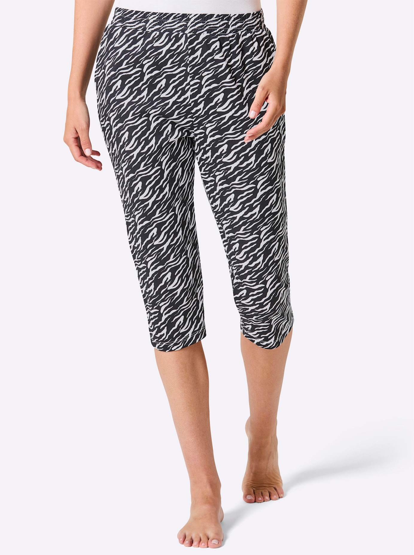 Caprihose FEEL GOOD, Herren, Gr. 48/50, Normalgrößen, schwarz, weiß, 100% Baumwolle, bedruckt, gemustert, mehrfarbig, Hosen Caprihose