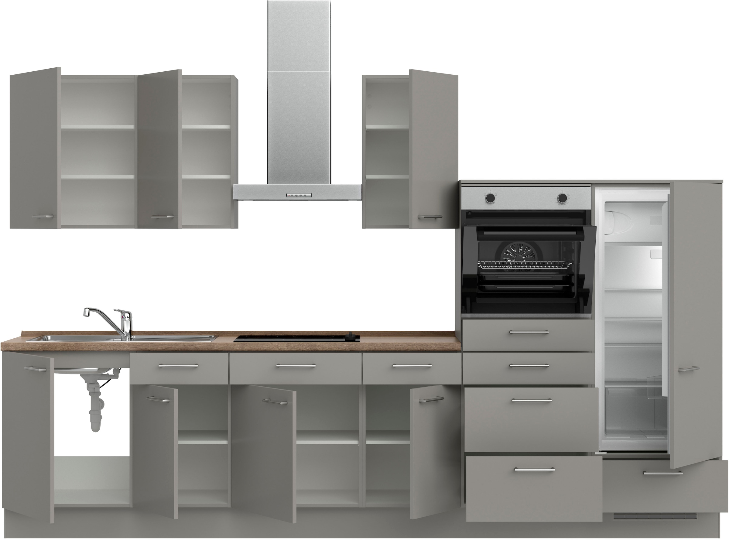 nobilia® Küchenzeile »"Laser I", Ausrichtung wählbar, Breite 330 cm«, vormontiert, wahlw. mit unterschiedlichen E-Geräten-Sets