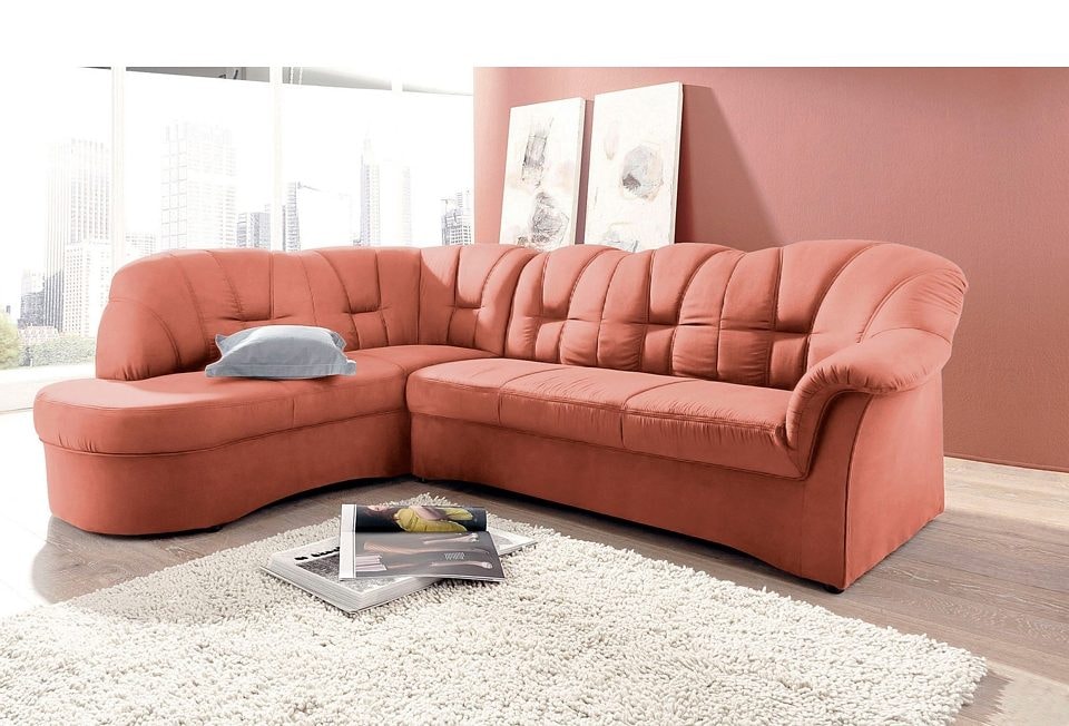 DOMO collection Ecksofa "Papenburg, zeitlose Rückensteppung, elegante Armlehne, L-Form" mit Ottomane, wahlweise mit Bettfunktion, OTTOs Choice