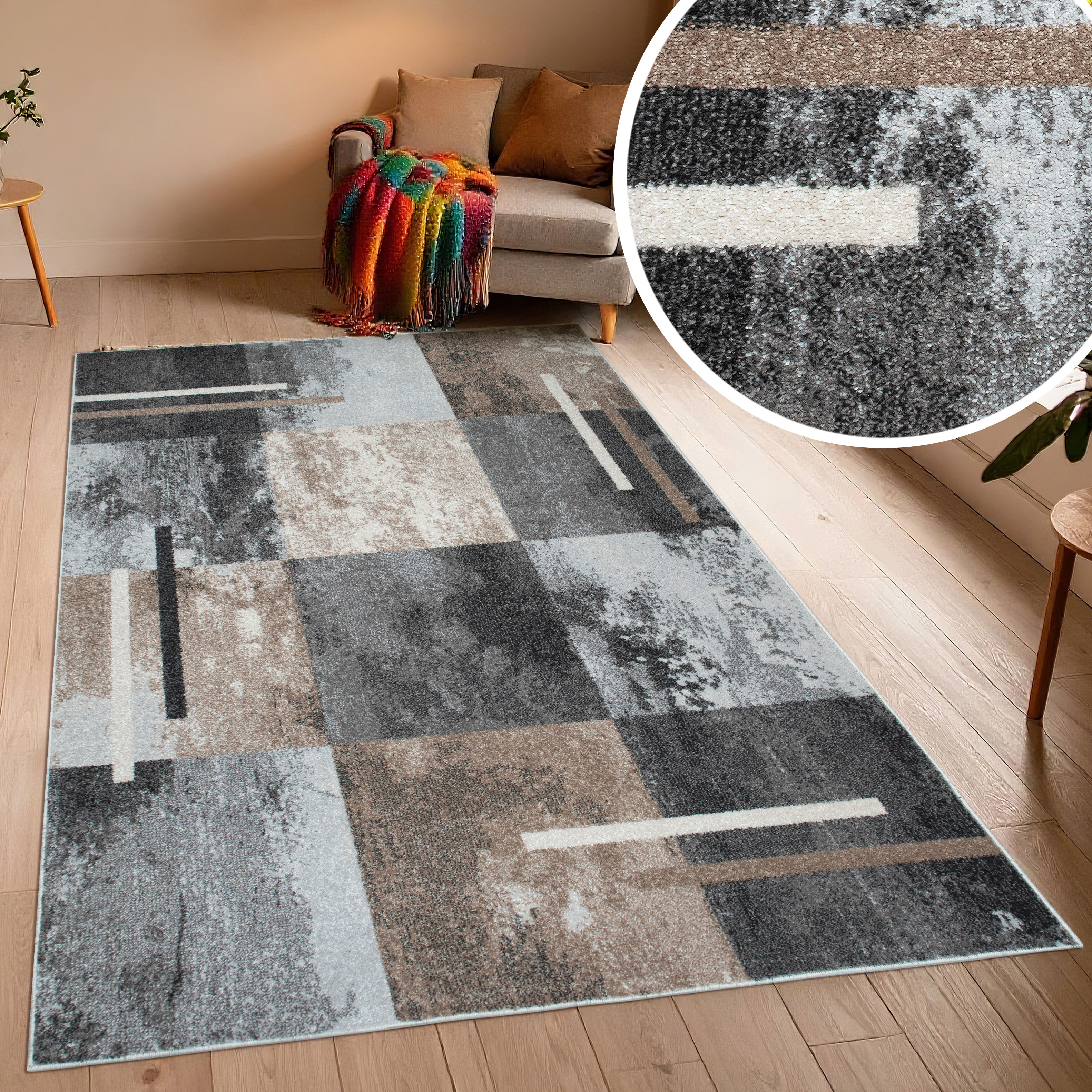 OTTO home Teppich "Cube, Karo Muster mit 3D-Design" rechteckig 9 mm Höhe Kasten, geometrisch, Patchwork, Wohnzimmer, Schlafzimmer