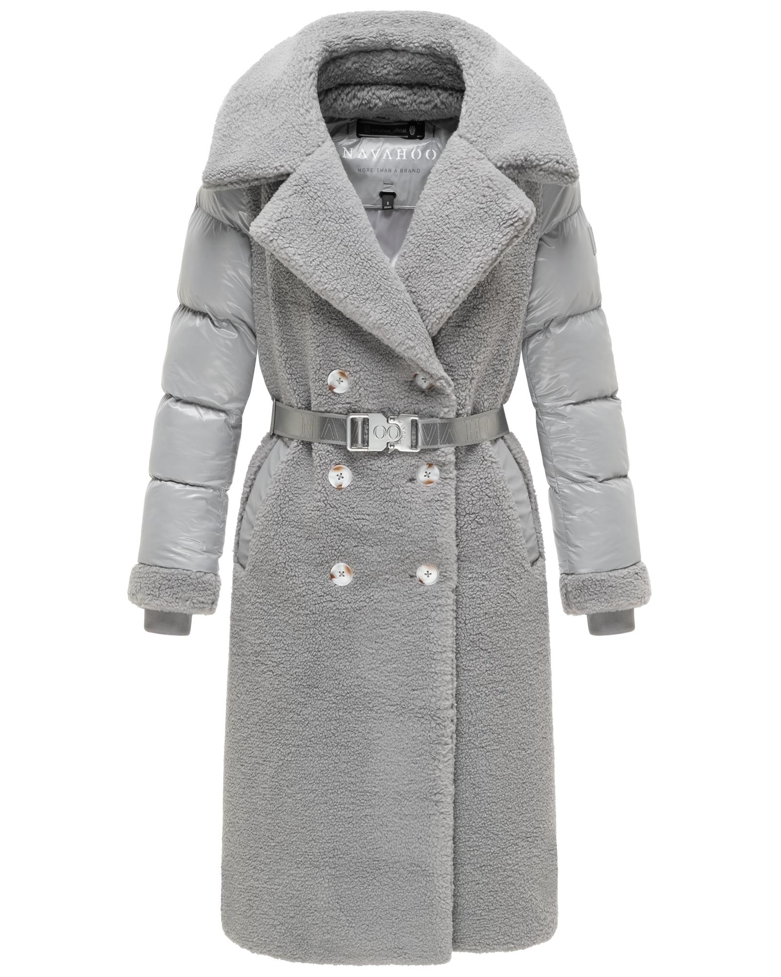 Navahoo Wintermantel »Kuscheltraum 14« Modischer Damen Plüschmantel aus angesagtem Materialmix