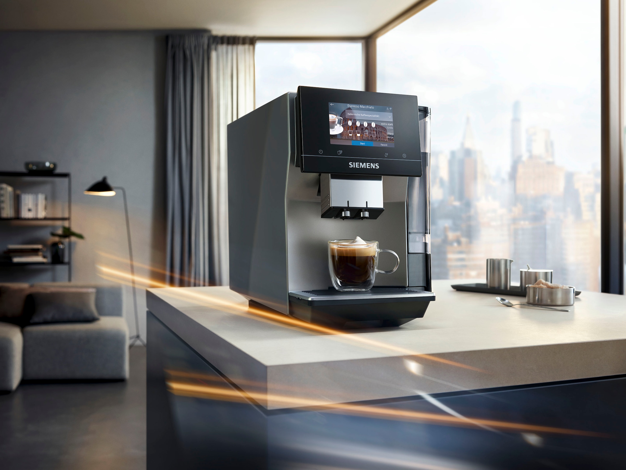SIEMENS Kaffeevollautomat »EQ.700 Inox Profile bis BAUR speicherbar, silber Milchsystem-Reinigung -Display, Raten Full-Touch TP705D47«, | 10 per metallic