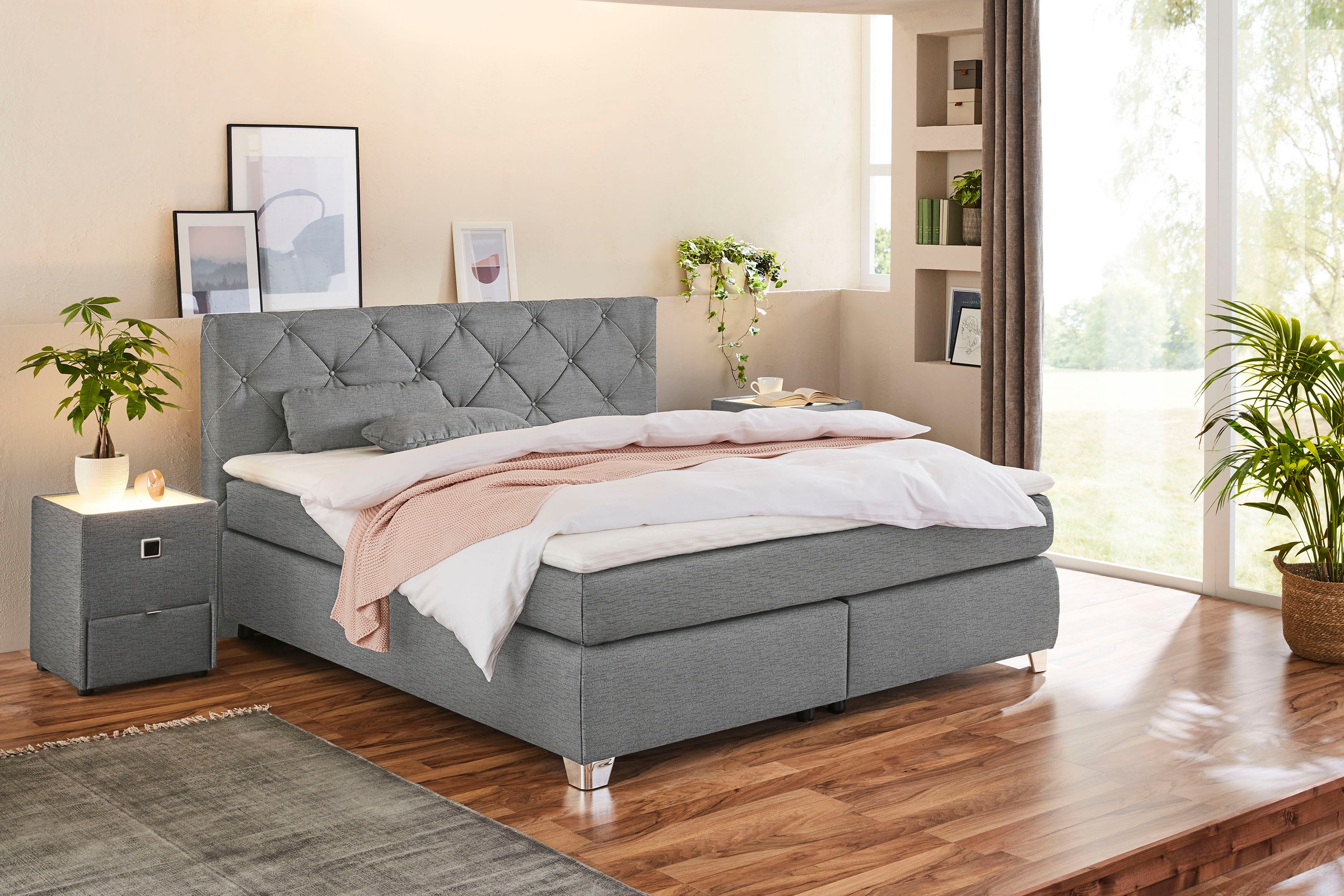 Jockenhöfer Gruppe Boxspringbett, mit Topper und Zierkissen