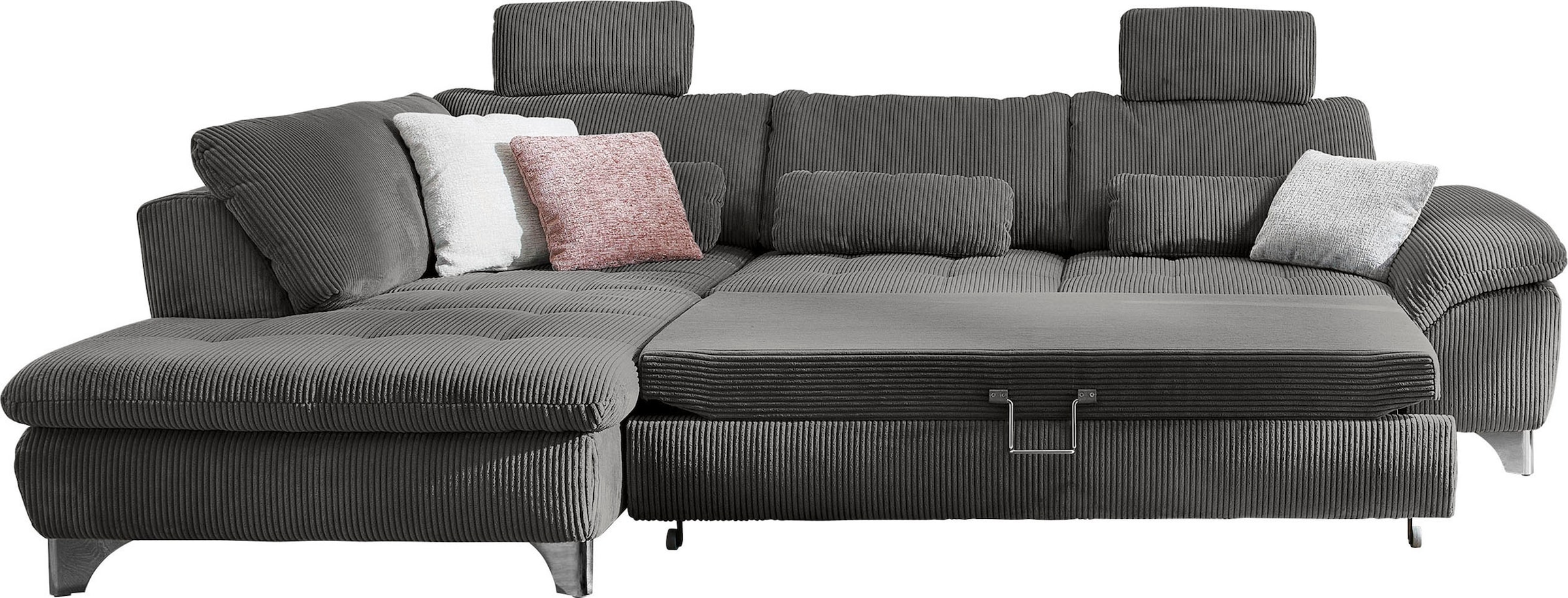 Die PlanBar Ecksofa »MP-IN14007 L-Form«, wahlweise mit Bettfunktion und verstellbaren Kopfstützen, in Cord