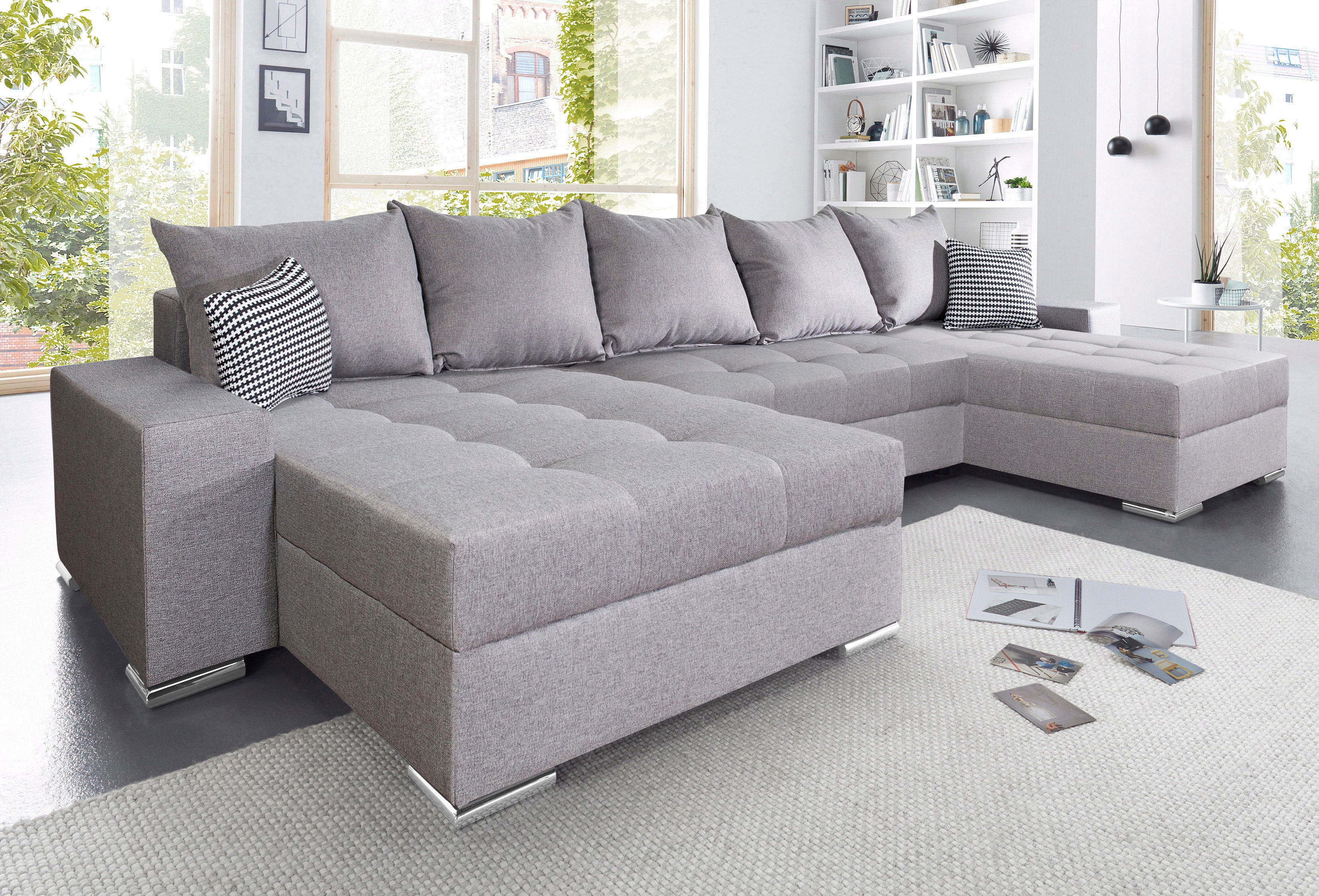 COLLECTION AB Wohnlandschaft "Josy XXL U-Form, B: 333 cm, mit 2 Recamieren 77 & 97 cm" Schlaffunktion, Bettkasten & 2 Zierkissen, Federkern