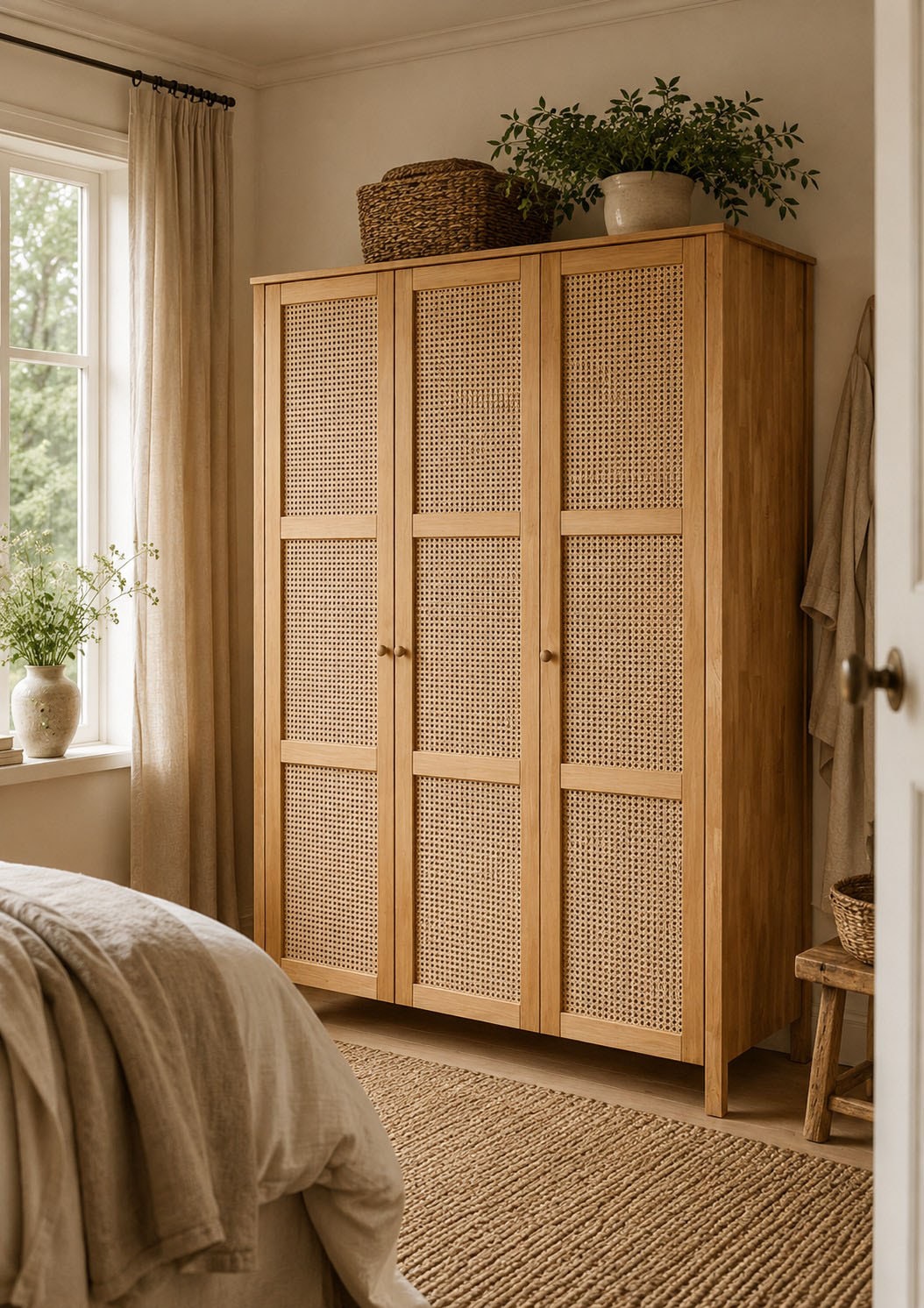OTTO home Kleiderschrank "Hällevik Eiche - aus FSC Massivholz, Wiener Geflecht" Soft-Close – skandinavisches Design