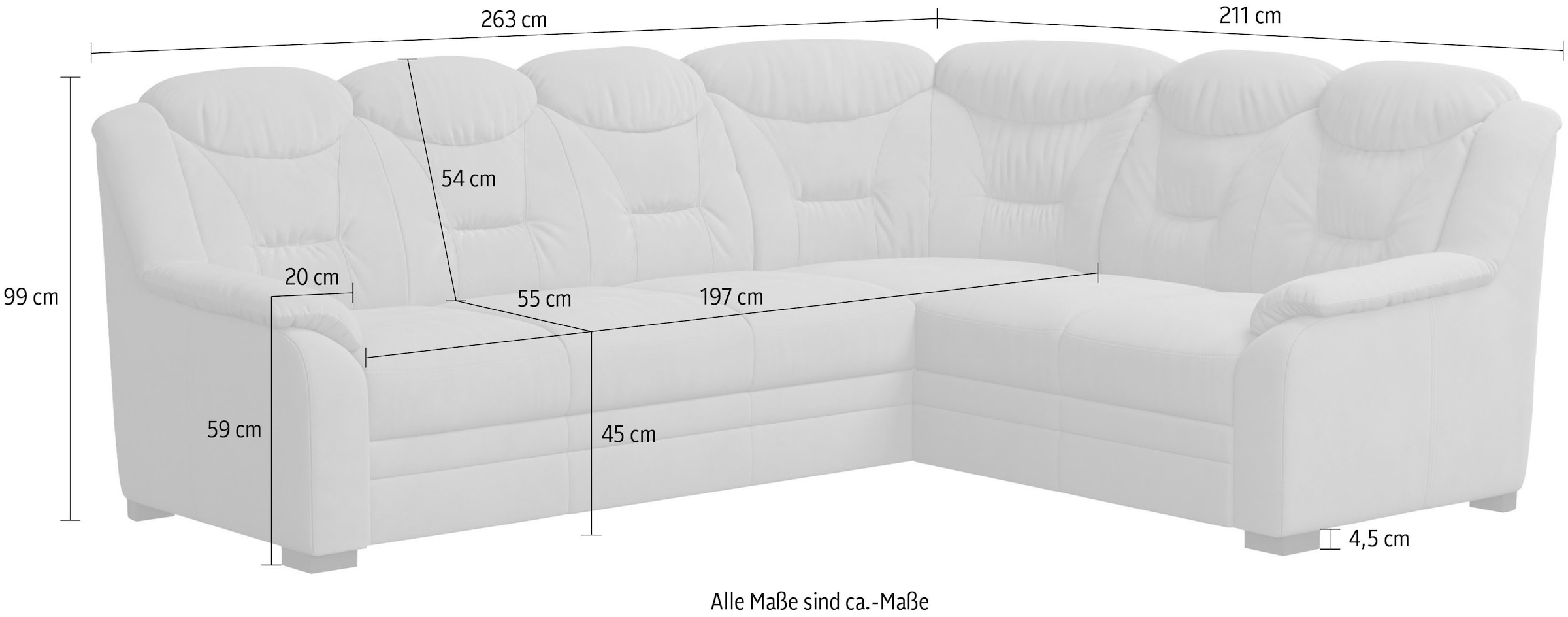 COTTA Ecksofa »Marcus L-Form«, Bequemes Ecksofa in klassischem Design mit hoher Rückenlehne