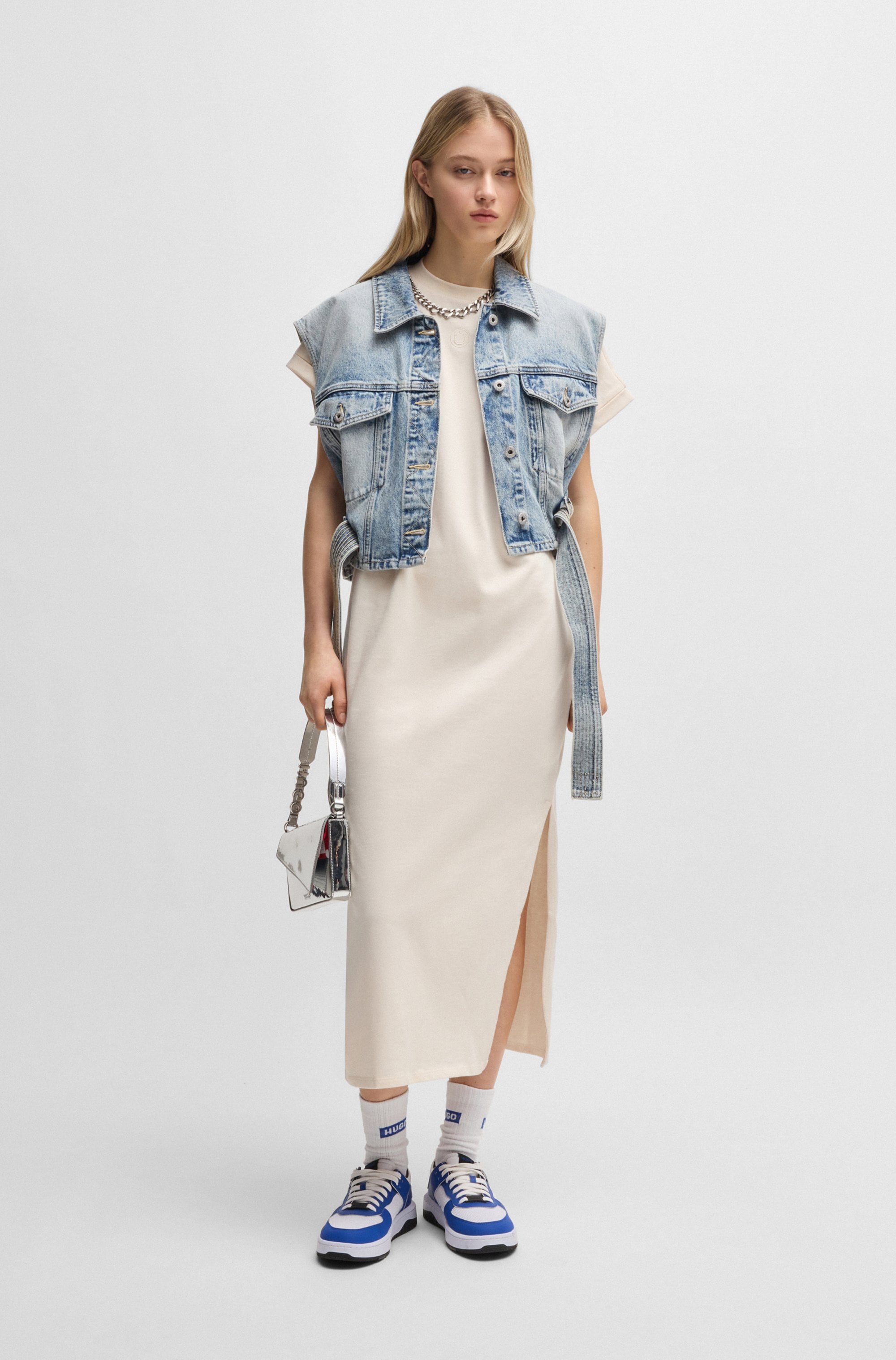 HUGO Blue Jerseykleid »Nalle«, mit Logostickerei Jersey Oversized mit Schlitz