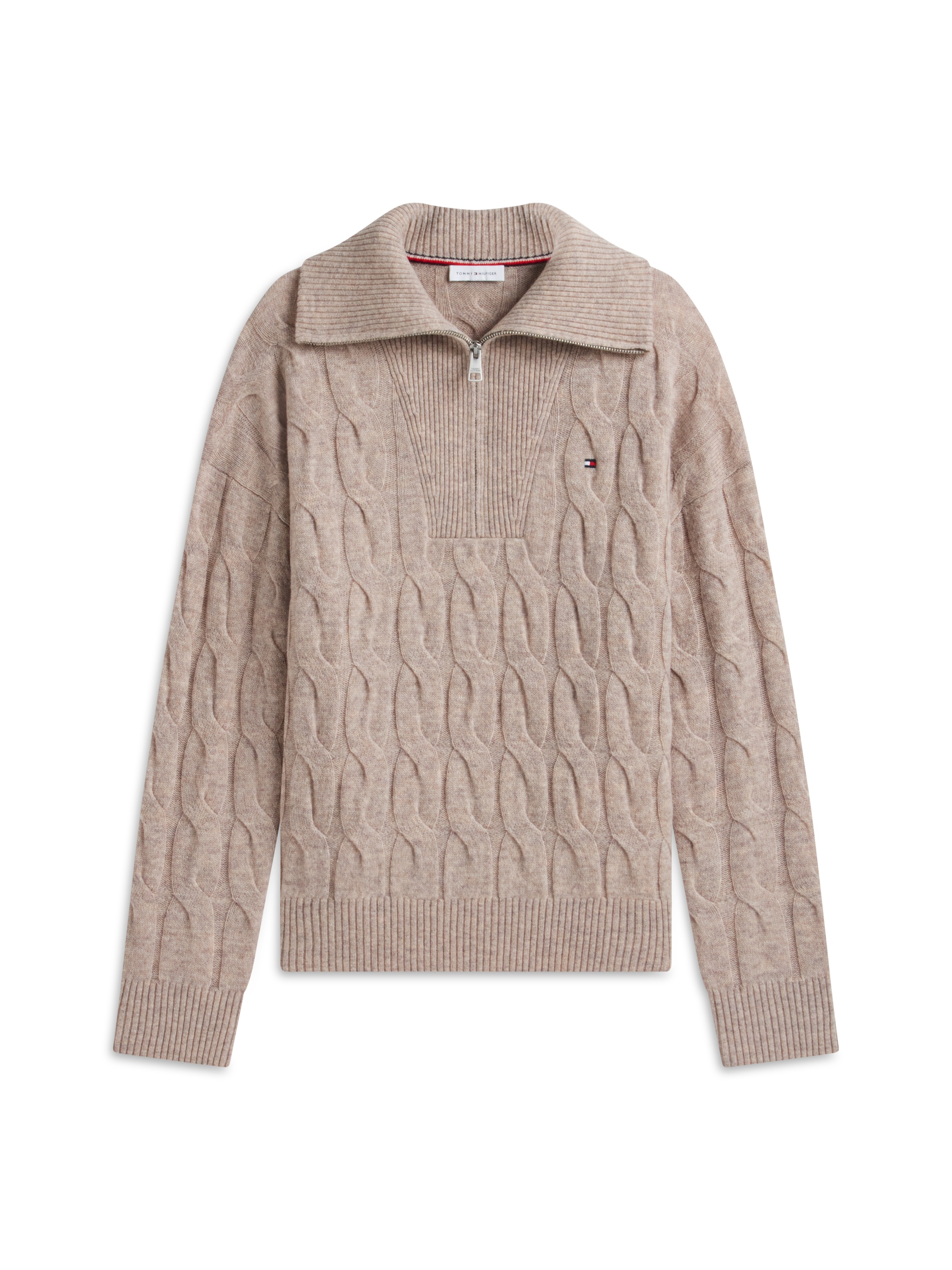 Tommy Hilfiger Troyer »SOFT WOOL CABLE 1/2 ZIP LS SWT« aus reiner Wolle, mit Zopfmuster