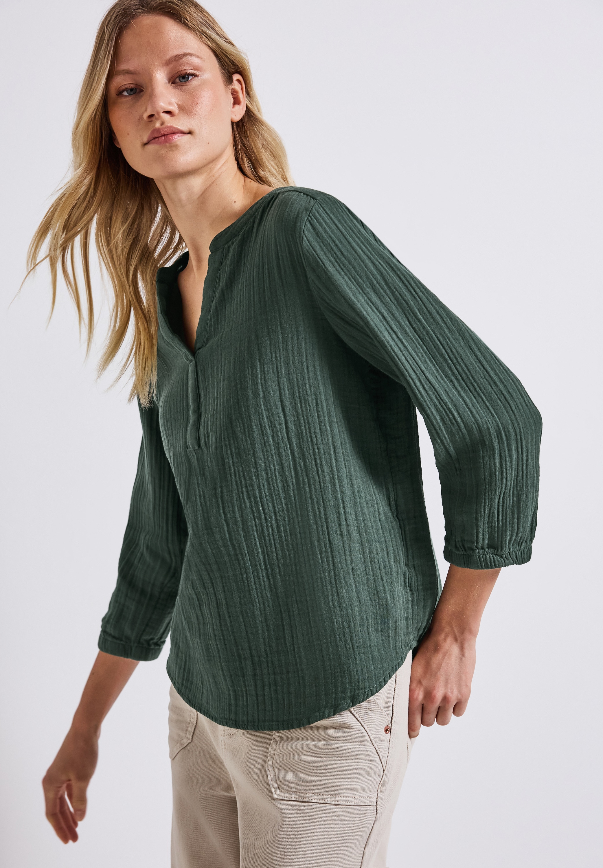 STREET ONE Hemdbluse, 3/4-Arm im Musselin-Look günstig online kaufen