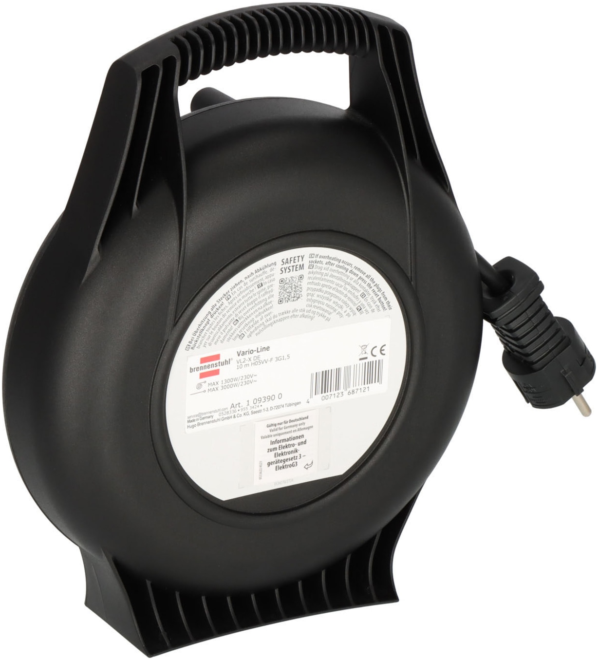 Brennenstuhl Stromkabel »Vario Line Kabelbox VL2-X 4-fach H05VV-F3G1.5« Typ F (Schuko) Typ F (Schuko) 1.000 cm