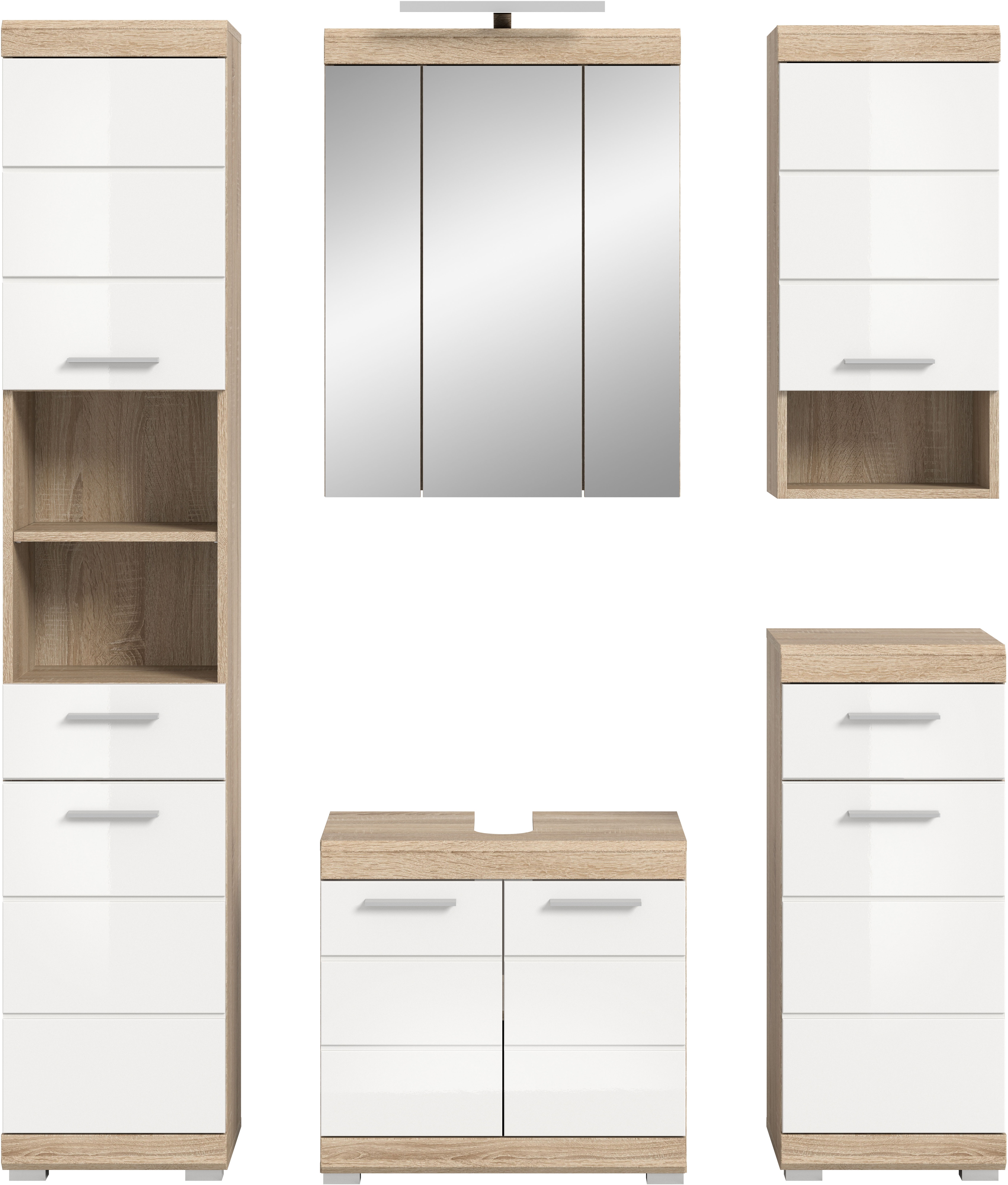 Thumbnail - INOSIGN Badmöbel-Set "Siena, 5 teilig, inklusive LED Beleuchtung, bestehend aus:", (Set), Hochschrank, WBU, Spiegelschra...