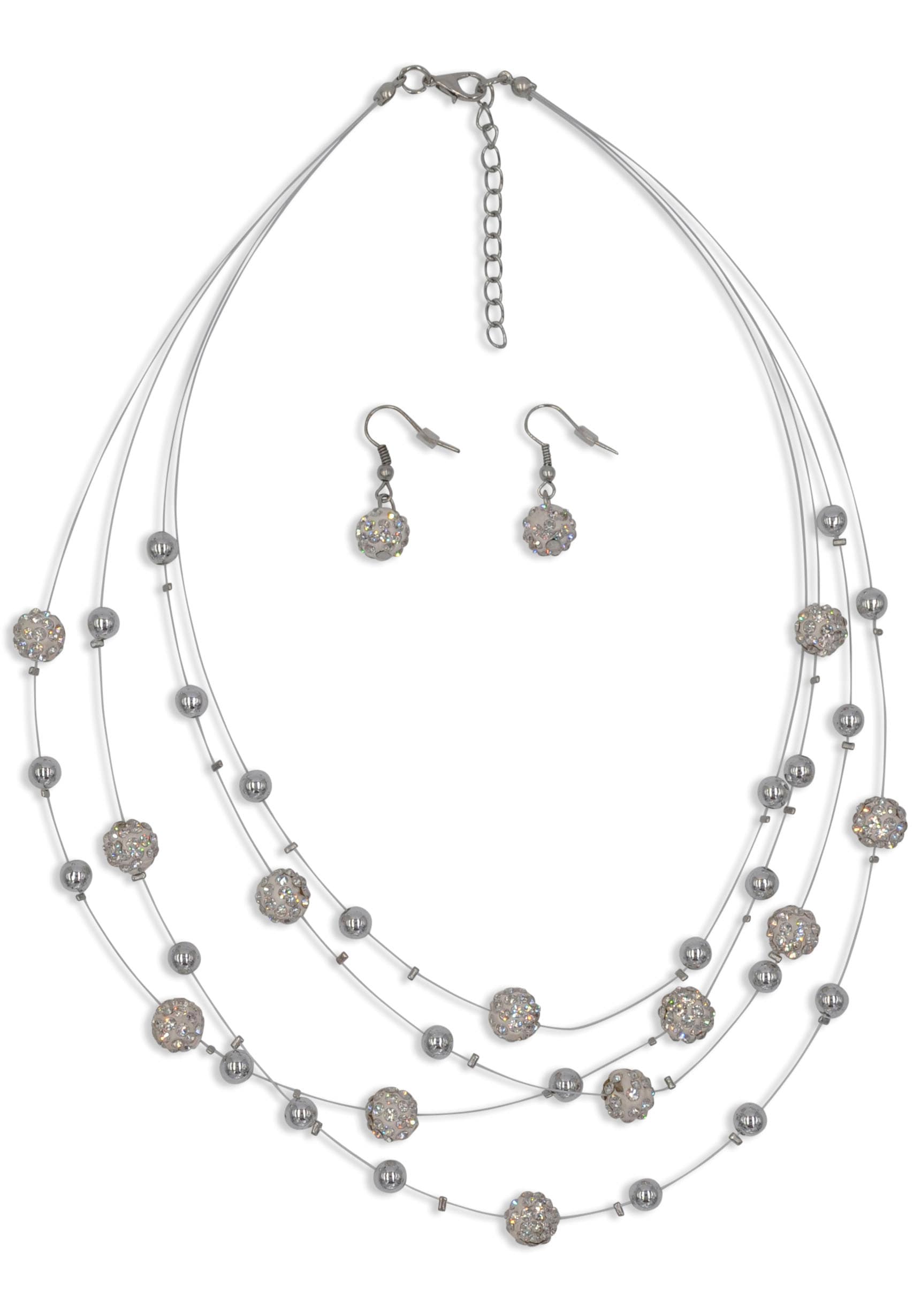 Ohrring und Ketten Set FIRETTI "Blue Crystal", silber (metallfarben, kristallweiß, kristallweiß), Schmuck_Sets, Damen, Metall, bunt, glitzernd, glänze