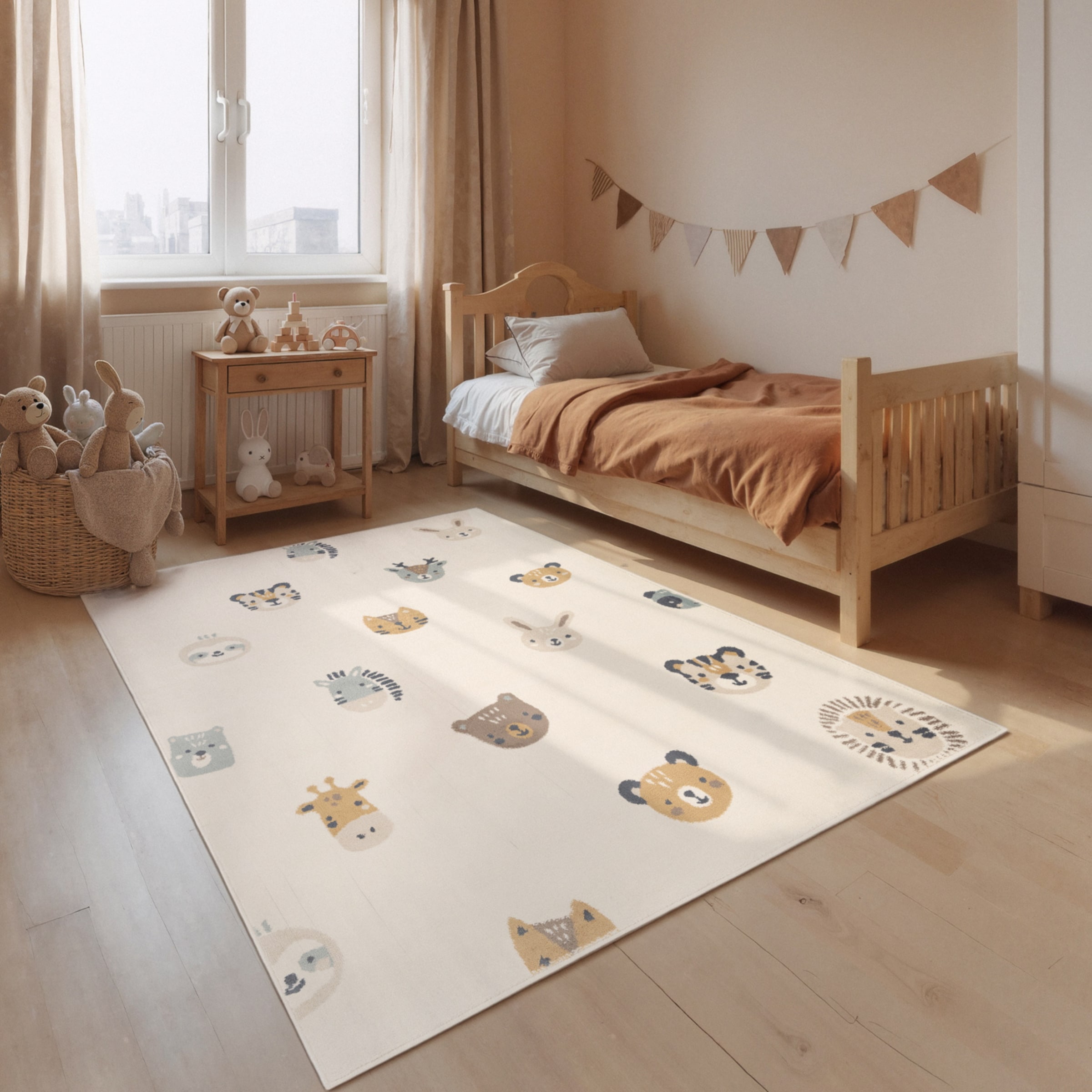 Kinderteppich HANSE HOME "Tiny Zoo", creme multifarben, B:120cm H:10mm L:170cm, Polypropylen, Teppiche, Kinderteppich, Pflegeleicht, Weich, Kinderzimmer, Spielteppich, Spielunterlage