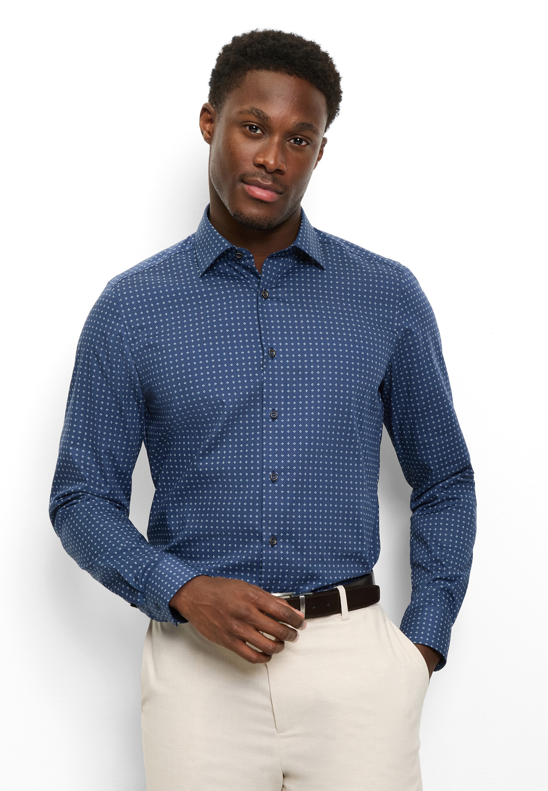 OLYMP Damen Langarmhemd "Level Five"marine, Gr. 40, Web, Obermaterial: 100% Baumwolle, Hemden, Businesshemd, body fit, New York Kentkragen