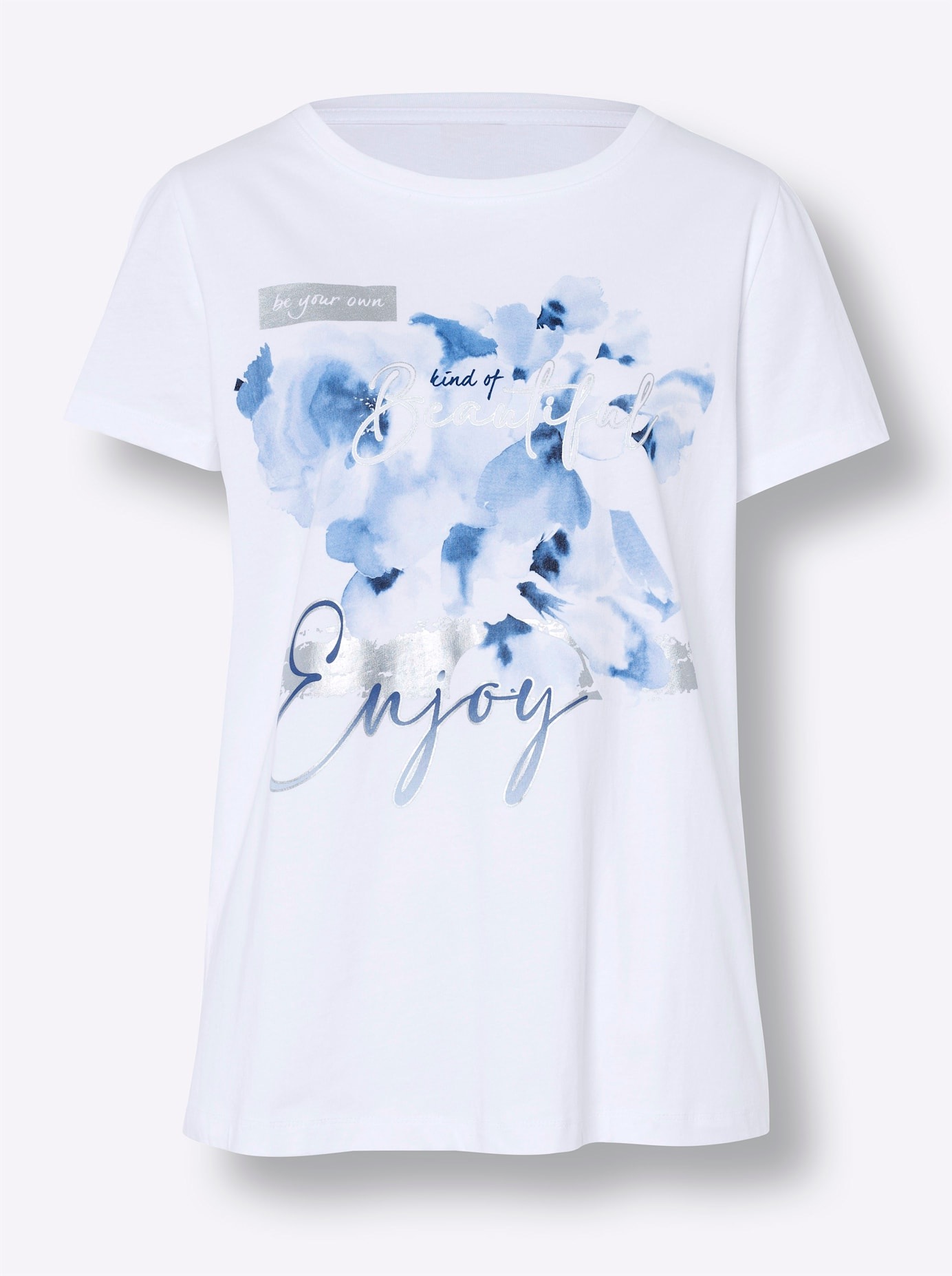 Kurzarmshirt HEINE "Shirt", Damen, Gr. 36, weiß, 100% Baumwolle, bedruckt, gemustert, Rundhals, Shirts 3