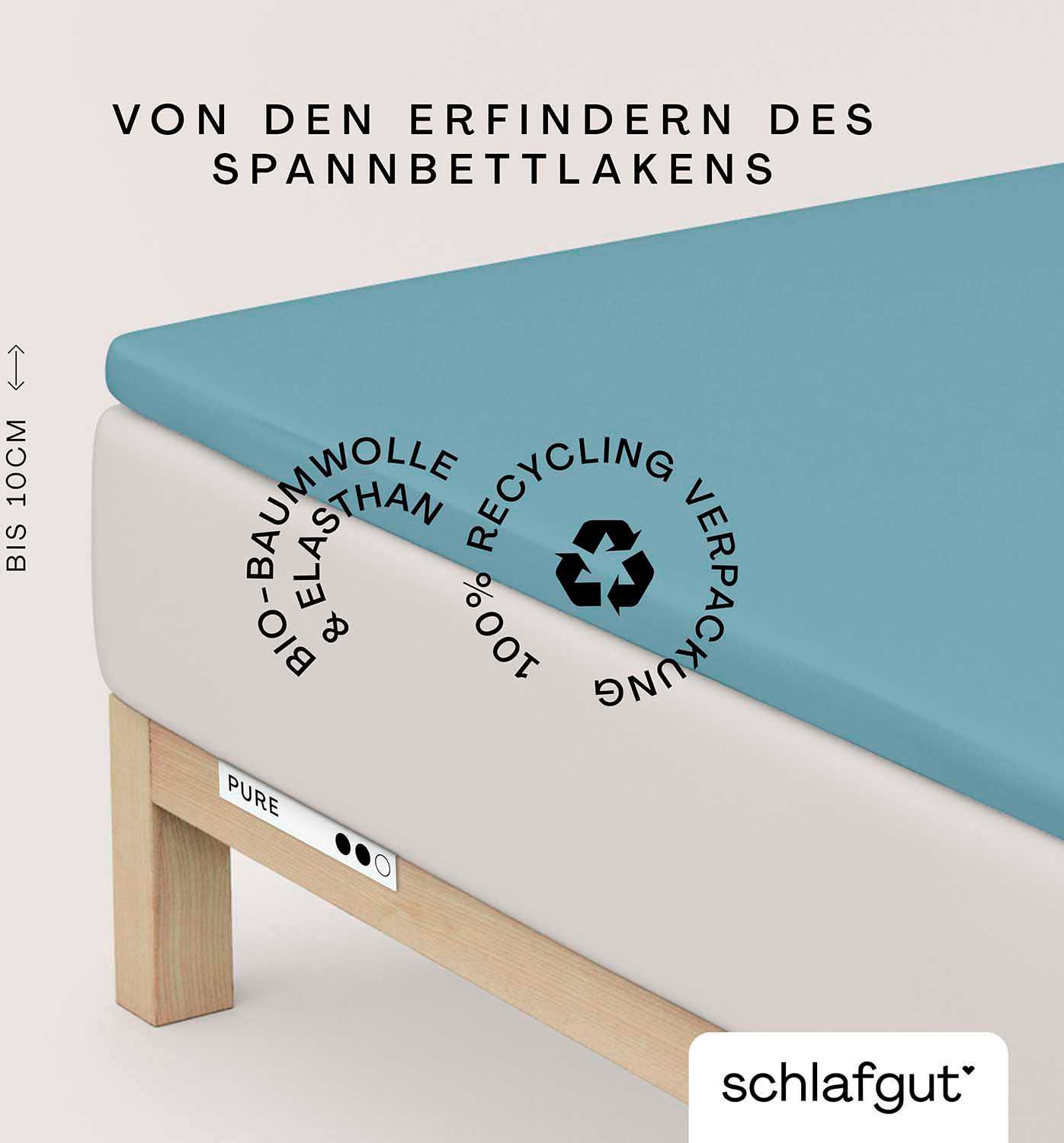 Schlafgut "PURE TOPPER Bio-Baumwolle mit Elasthan 170 g/m² für Topper bis 10 cm" PREMIUM Laken für Matratzen bis 10 cm Höhe, dehnbar, blickdicht