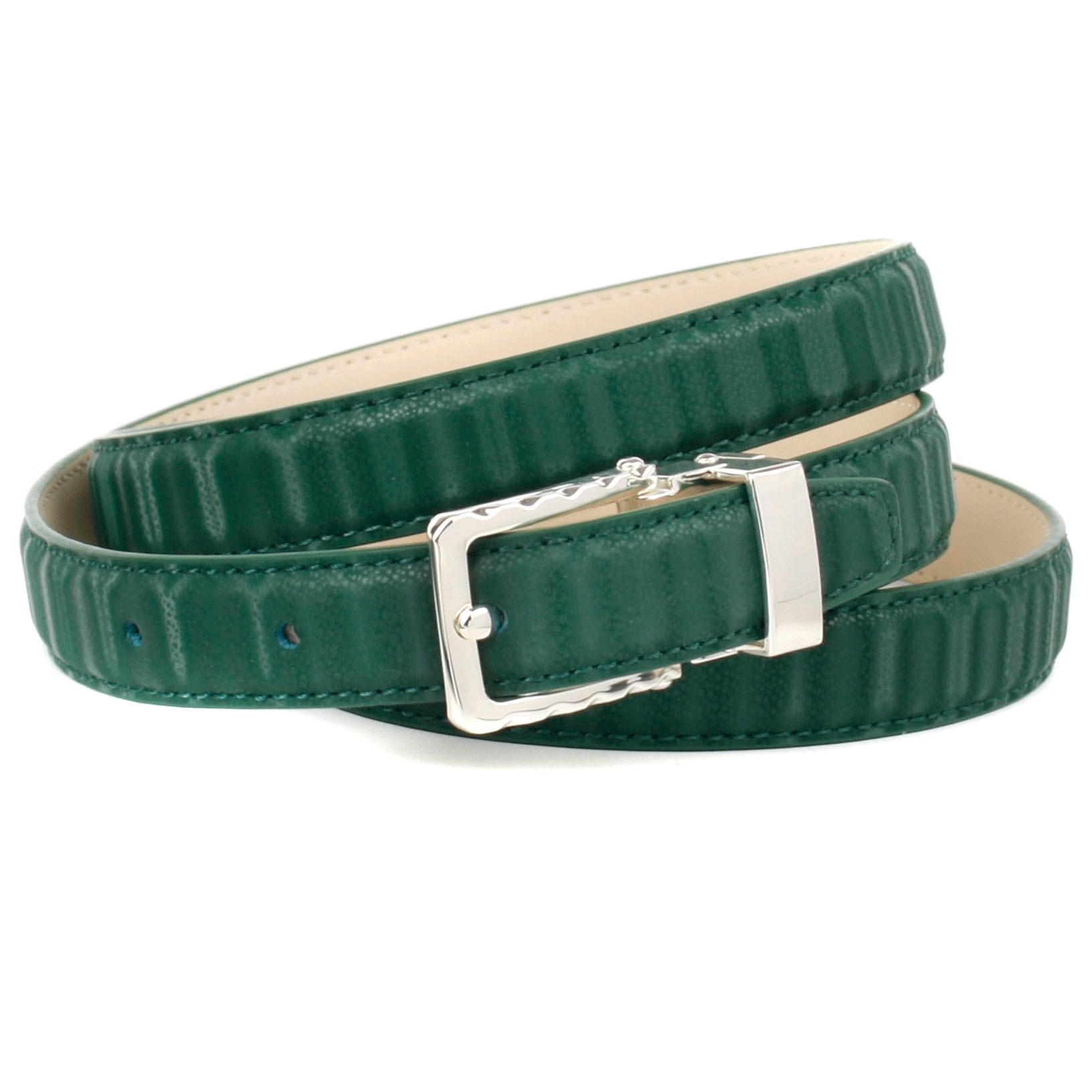 Anthoni Crown Ledergürtel, Stilvoller Gürtel in grün mit silberfarbener Schließe