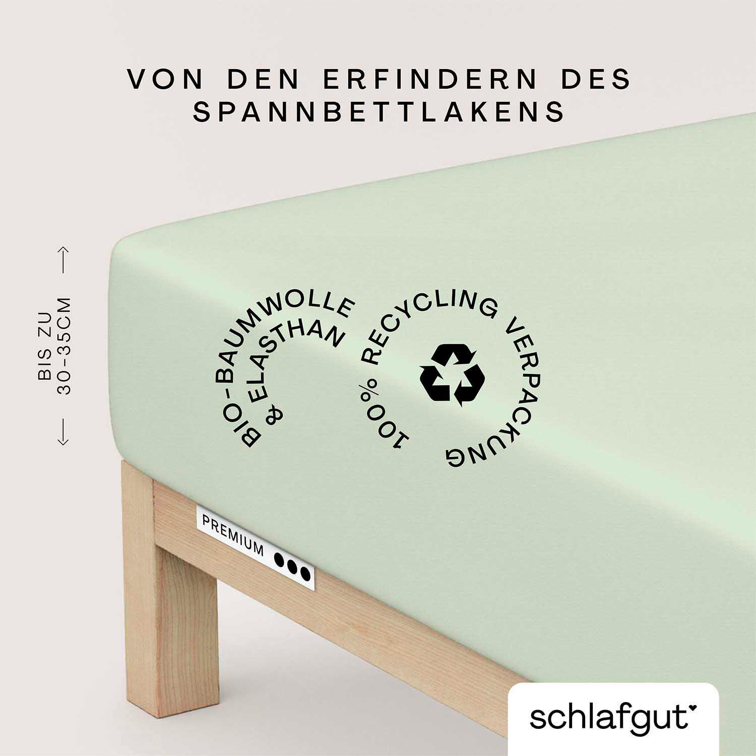Schlafgut Spannbettlaken "PREMIUM Mako-Zwirn-Jersey, 220 g/m², 95% Bio-Baumwolle, 5% Elasthan" Bettlaken bis 30 cm Höhe, PREMIUM-Qualität langlebig, perfekter Sitz
