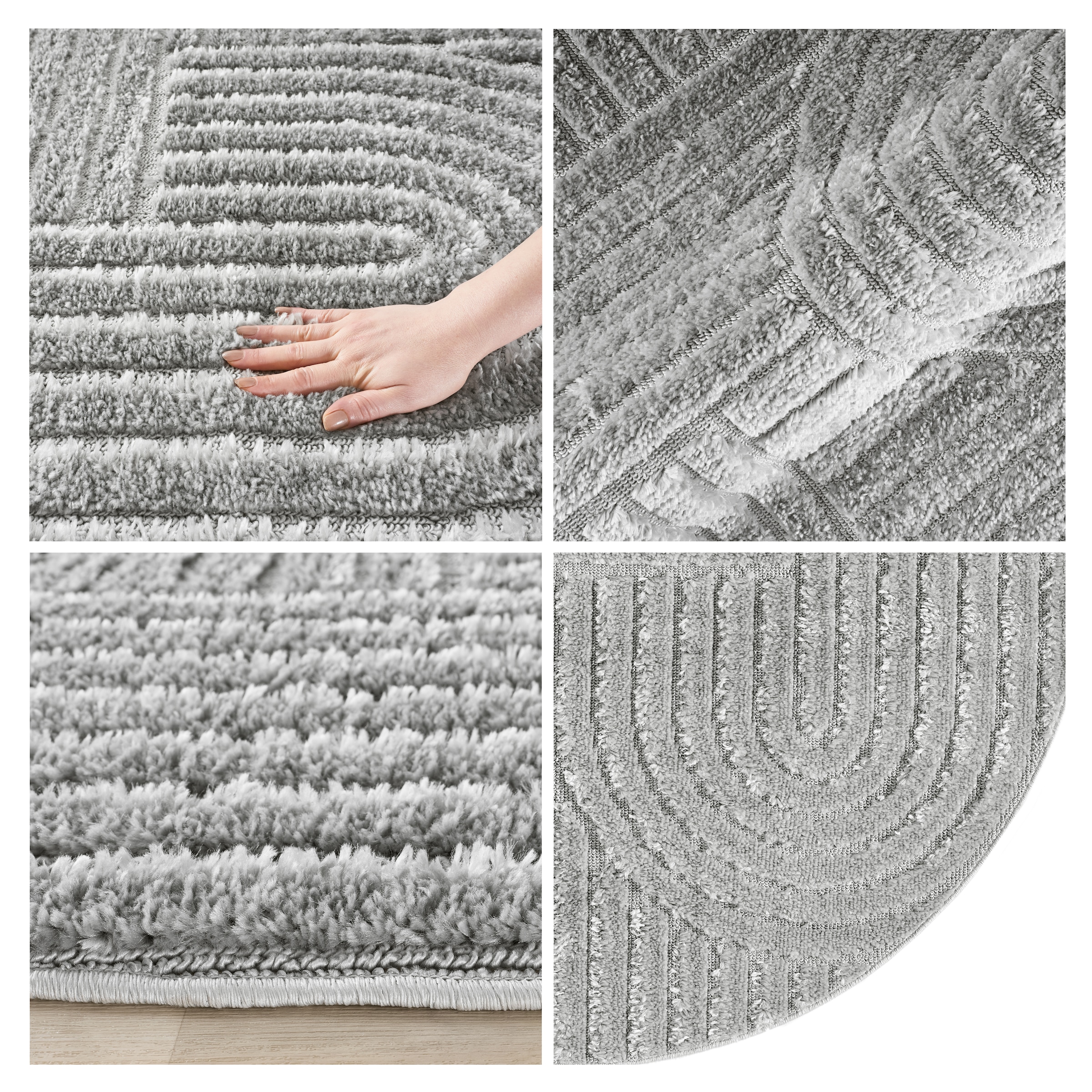 OTTO home Teppich »Jonne, Boho-Design, Scandi, Designteppich« rund 20 mm Höhe Hoch-Tief, 3D Optik, skandinavischer Stil, Wohnzimmer, Schlafzimmer