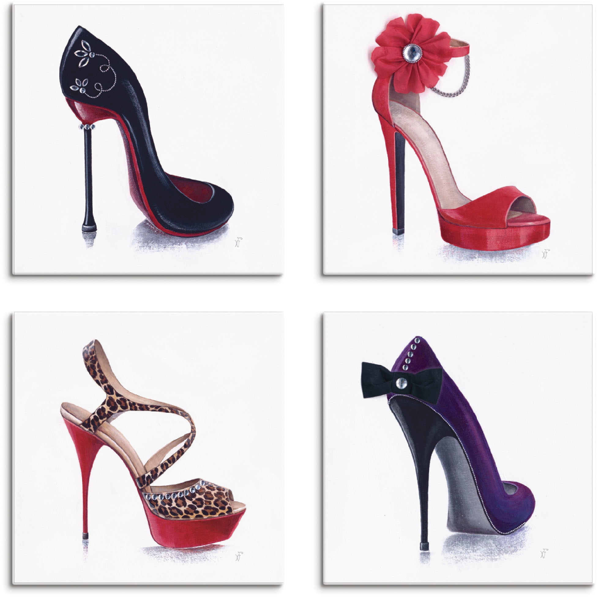 Artland Leinwandbild "Damenschuhe" Mode 4 Stk. tlg. 4er Set, verschiedene Größen