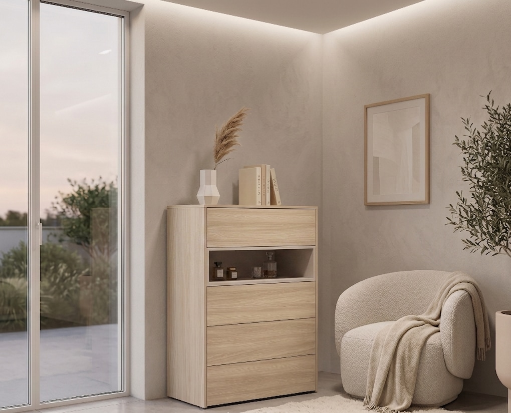 Home affaire Kommode »CUBIQUE Sideboard mit/ohne Beleuchtung, Maße B/T/H: 80/42/111cm« Moderner Schubladenschrank mit viel Stauraum, Push-to-Open System