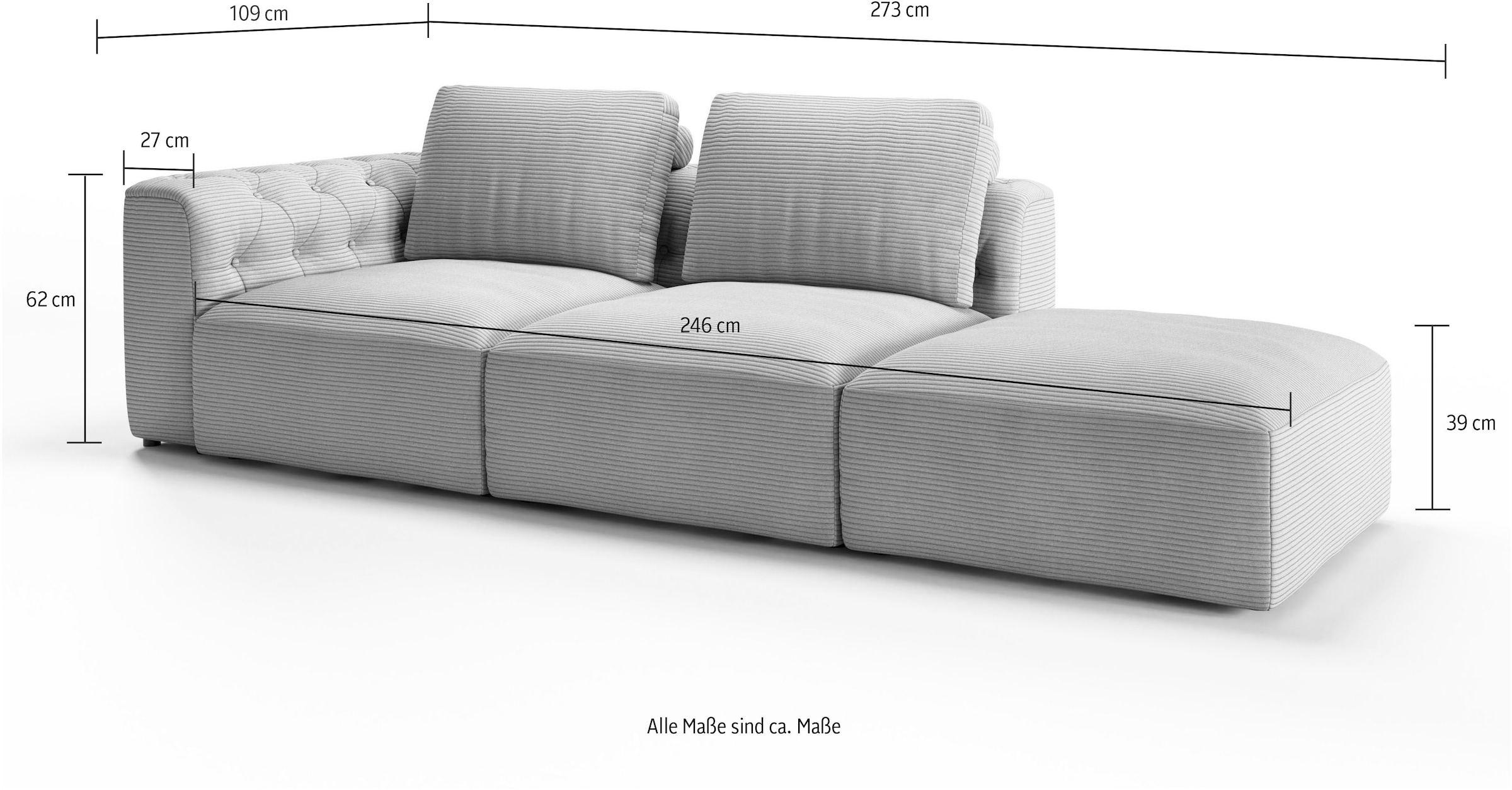 RAUM.ID Chaiselongue »Cushid«, Modul-Sofa, bestehend aus 2-Sitzer und Hocker