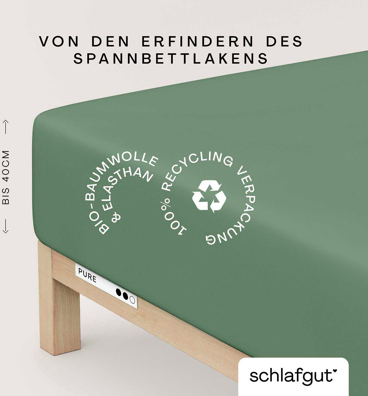Schlafgut Spannbettlaken "PURE BOXSPRING Bio-Baumwolle mit Elasthan, 170 g/m², Bettlaken" PREMIUM Boxspringbett Laken bis 40 cm Höhe, dehnbar blickdicht, straff