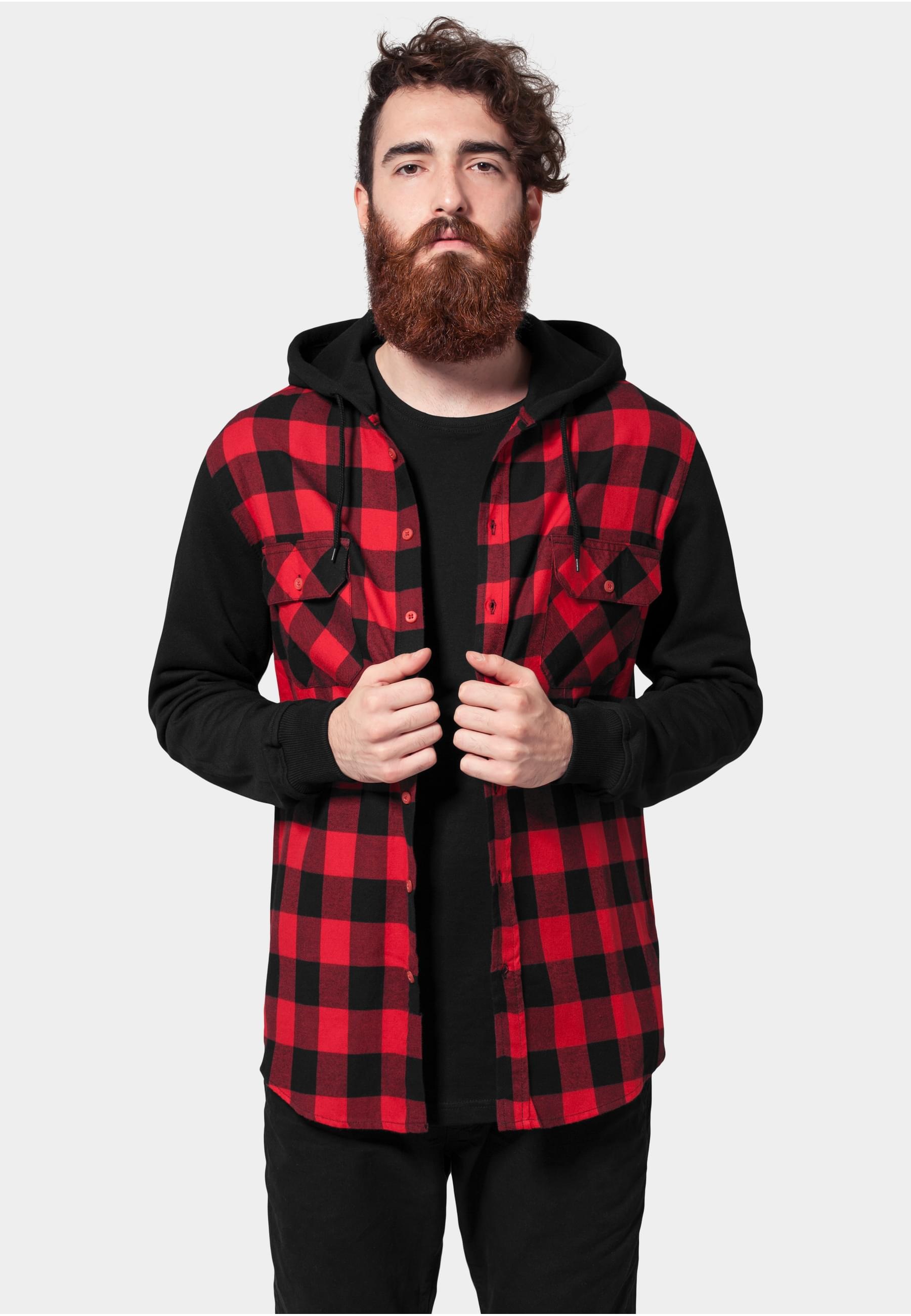 URBAN CLASSICS Langarm-Poloshirt »Urban Classics Herren Hooded Checked Flanell Sweat Sleeve Shirt«, (1 tlg.)