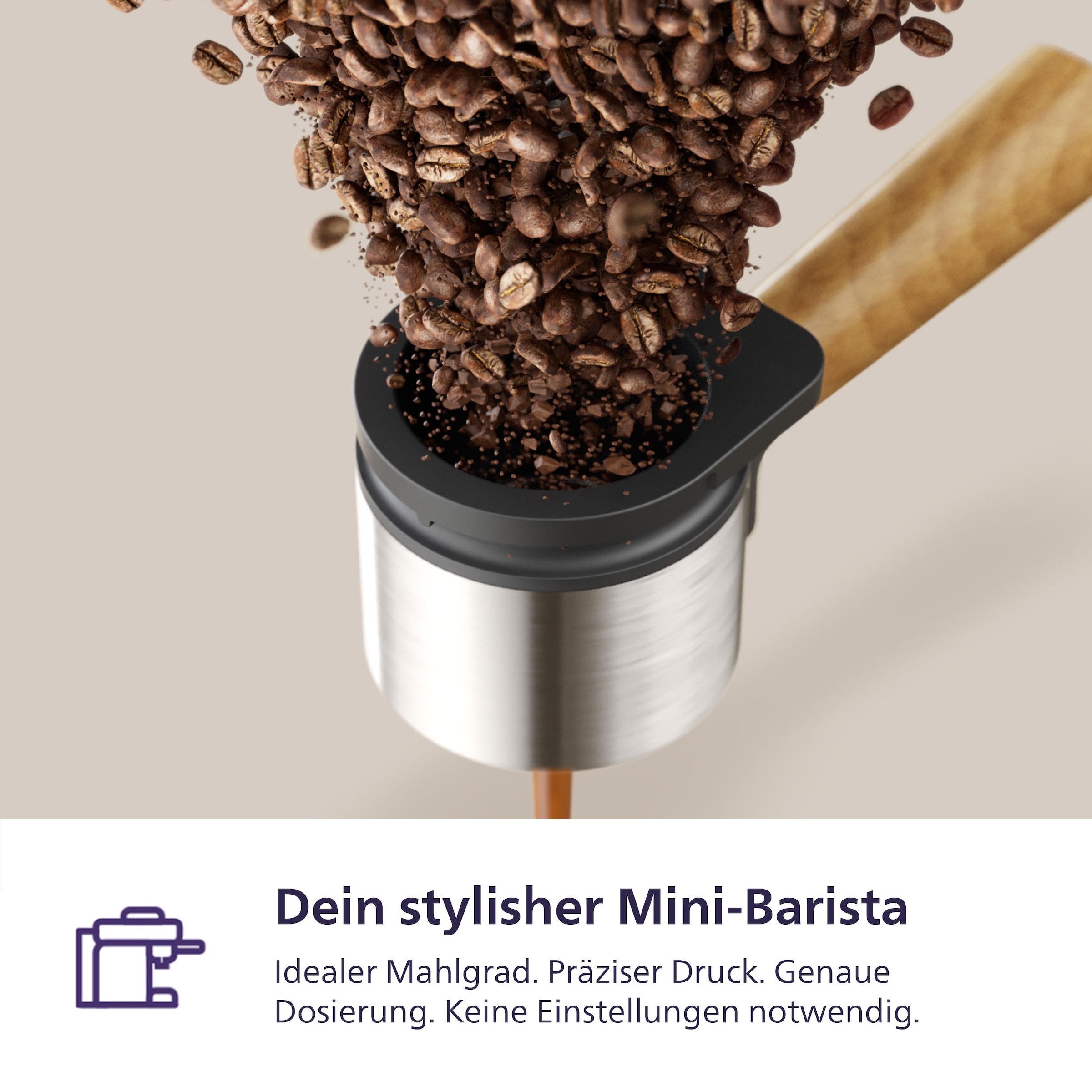 PHILIPS baristina Espressomaschine »Plus in Edelstahl BAR500/00 mit Mahlwerk für ganze Bohnen« Iced Coffee Funktion, 16 bar Pumpendruck, Edelstahl/Eschenholz